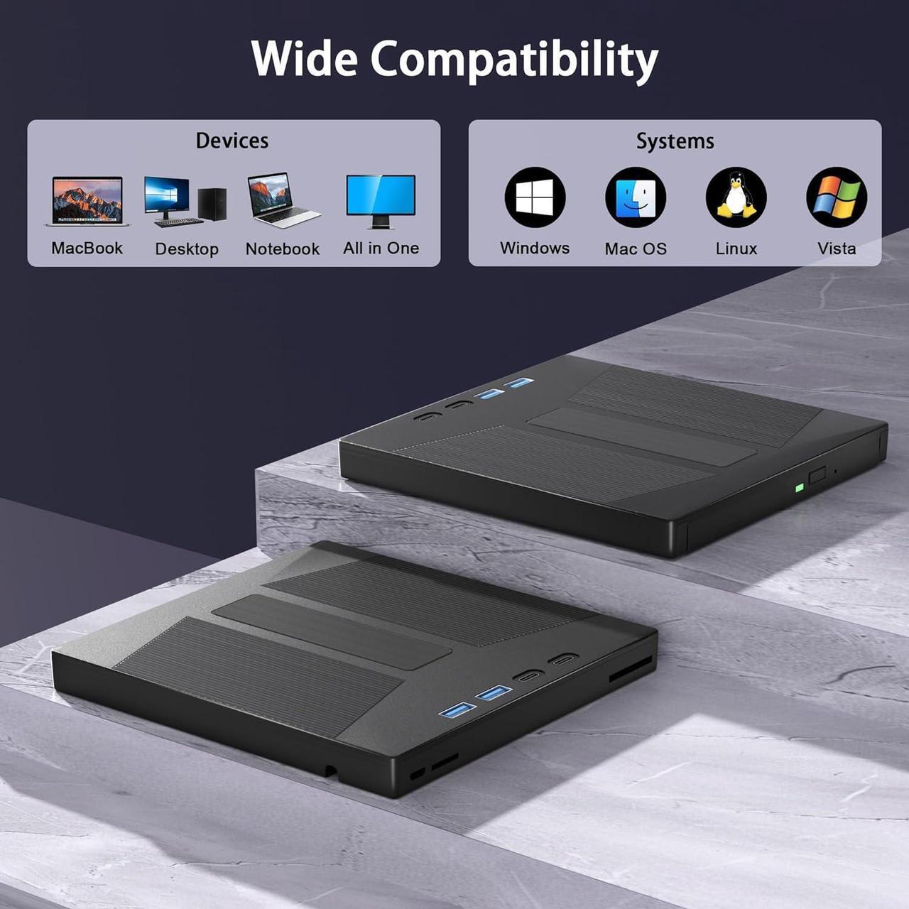 Alt view image 5 of 7 - IHDAPP External Blu Ray Drive, 7 IN 1 Portable Blu Ray Burner USB 3.0 Type-C Blu Ray Drive Support 100G Disc Read&Write External Bluray CD/DVD Drive Compatible with Windows MacOS Linux Laptop Desktop