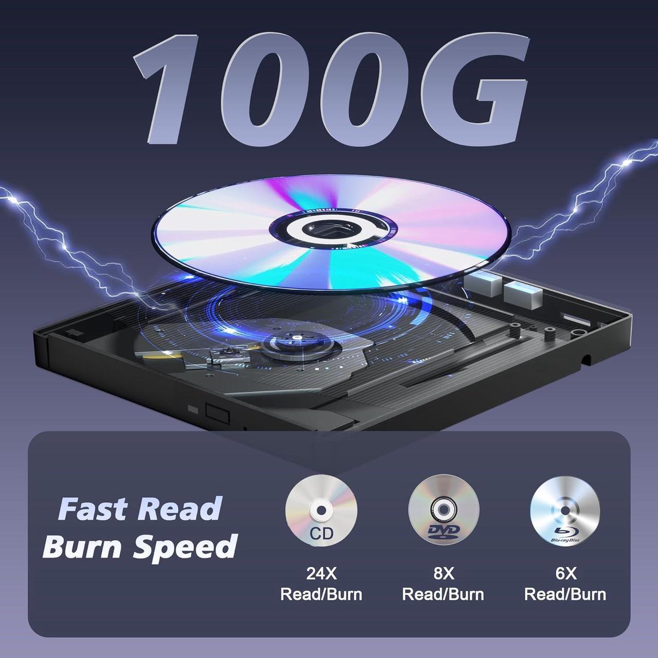 Alt view image 2 of 7 - IHDAPP External Blu Ray Drive, 7 IN 1 Portable Blu Ray Burner USB 3.0 Type-C Blu Ray Drive Support 100G Disc Read&Write External Bluray CD/DVD Drive Compatible with Windows MacOS Linux Laptop Desktop