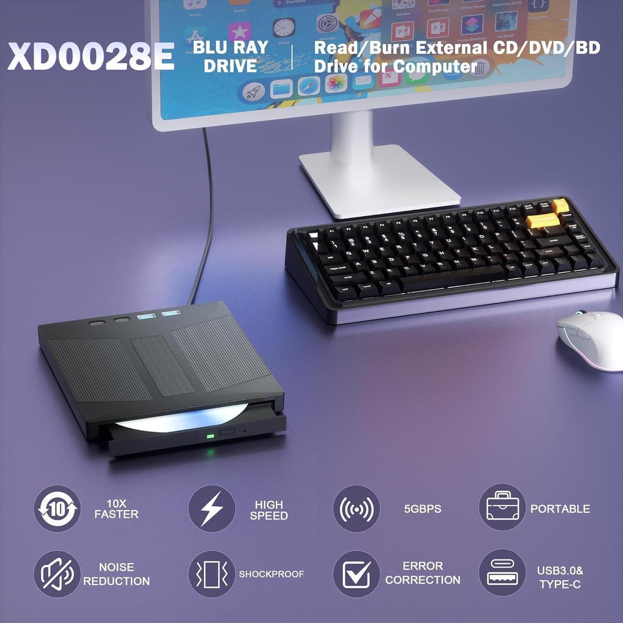 Alt view image 3 of 7 - IHDAPP External Blu Ray Drive, 7 IN 1 Portable Blu Ray Burner USB 3.0 Type-C Blu Ray Drive Support 100G Disc Read&Write External Bluray CD/DVD Drive Compatible with Windows MacOS Linux Laptop Desktop