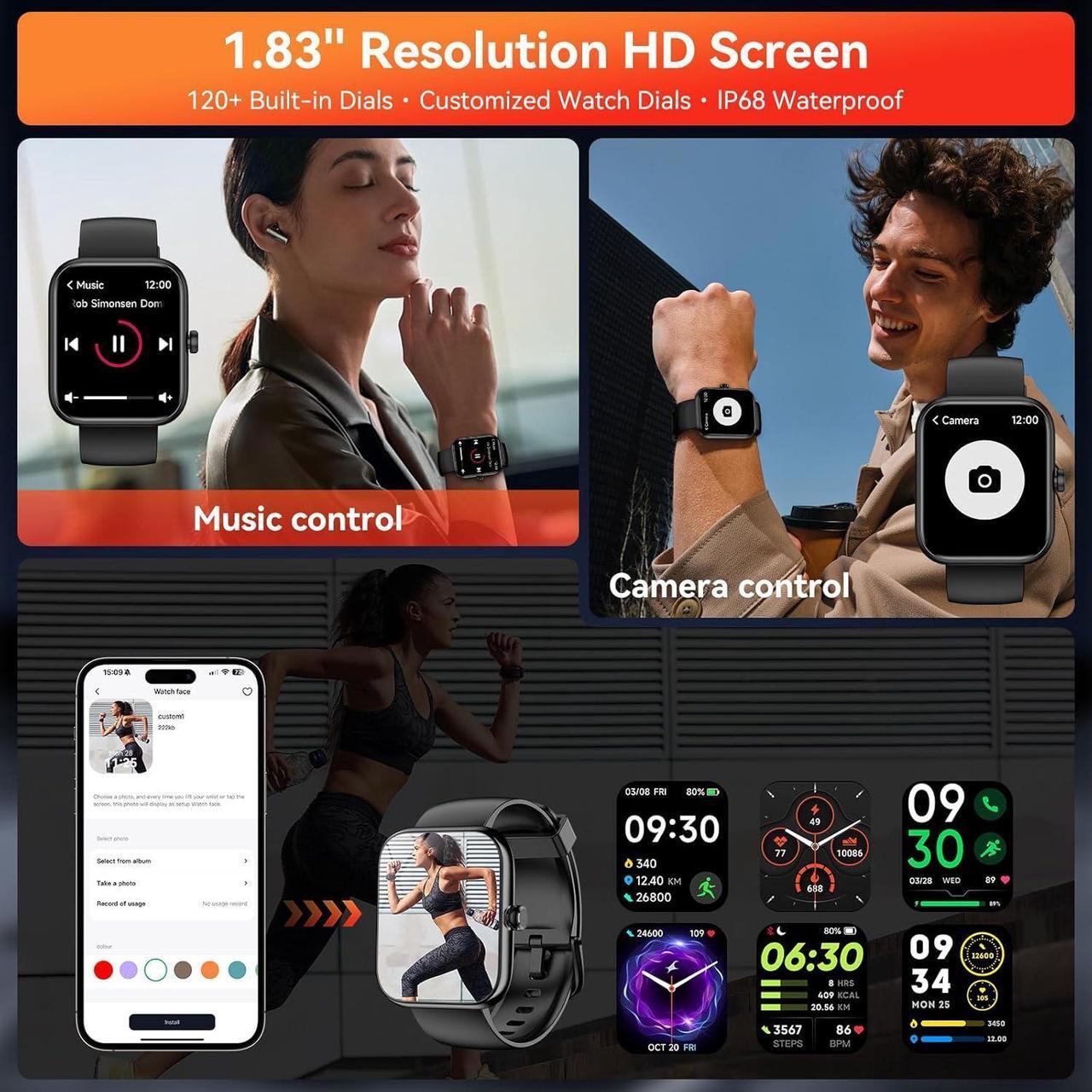 Alt view image 6 of 7 - IHDAPP Smart Watch with Alexa Built-in, 1.83'' Touchscreen with Call Function, IP68 Waterproof Fitness Tracker, 100+ Sport Modes, Heart Rate & Sleep Monitor, Pedometer, iOS/Android Compatible