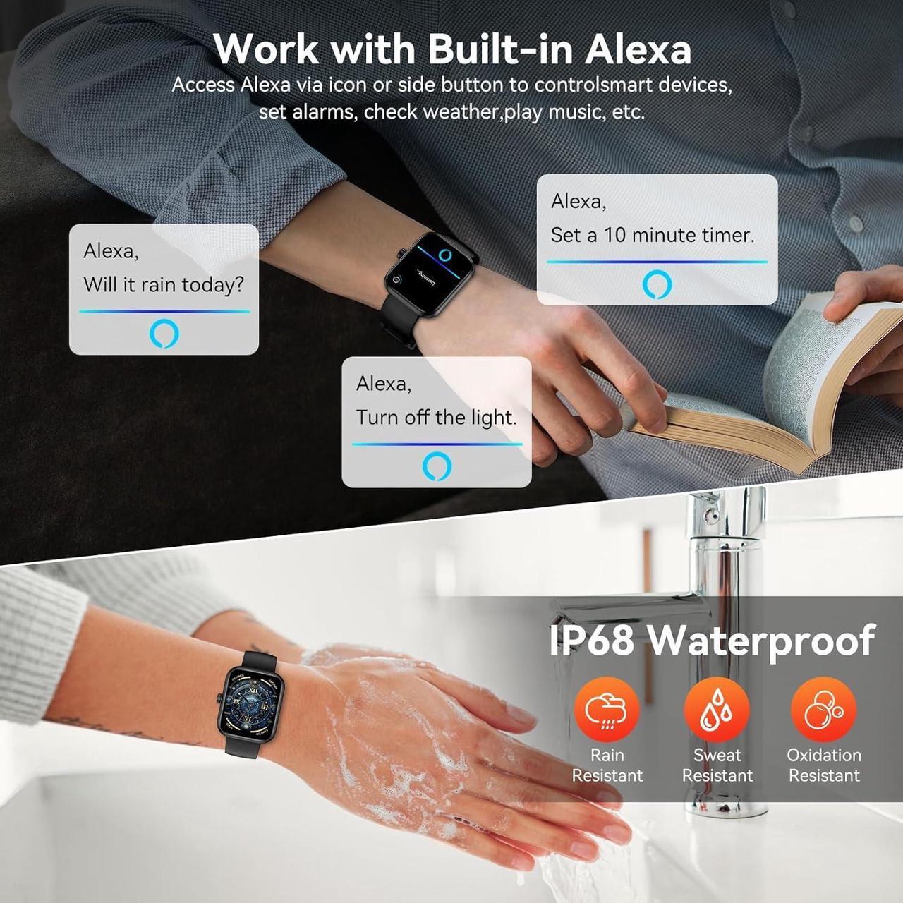 Alt view image 5 of 7 - IHDAPP Smart Watch with Alexa Built-in, 1.83'' Touchscreen with Call Function, IP68 Waterproof Fitness Tracker, 100+ Sport Modes, Heart Rate & Sleep Monitor, Pedometer, iOS/Android Compatible