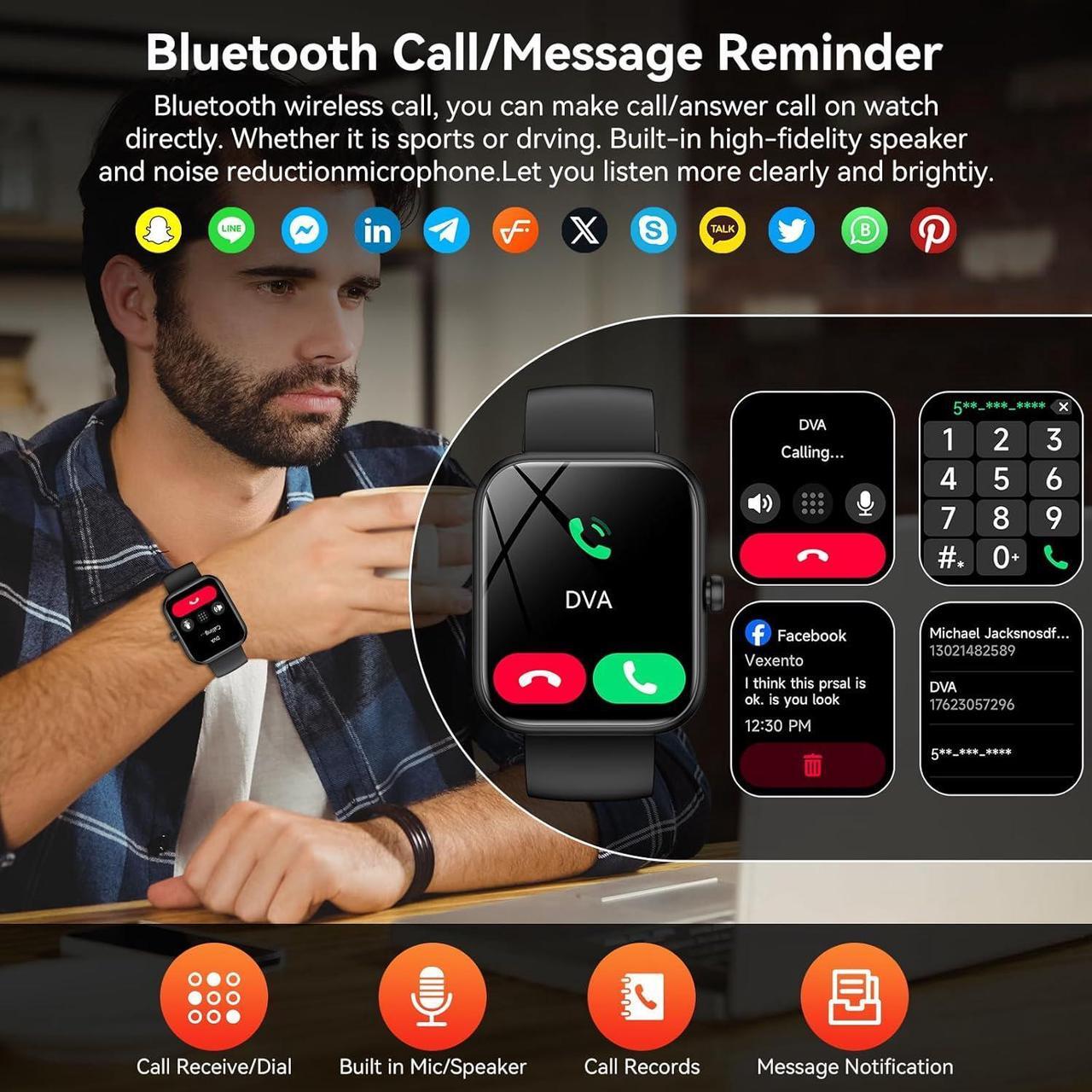 Alt view image 2 of 7 - IHDAPP Smart Watch with Alexa Built-in, 1.83'' Touchscreen with Call Function, IP68 Waterproof Fitness Tracker, 100+ Sport Modes, Heart Rate & Sleep Monitor, Pedometer, iOS/Android Compatible