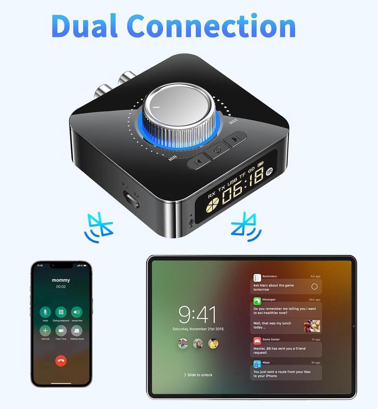 Alt view image 5 of 7 - IHDAPP Bluetooth 5.4 Receiver for HiFi, Wireless Audio Adapter with AUX 3.5mm/RCA Bluetooth Audio Receiver for PC/Mac/Smartphone/Tablet/AV Receiver, AptX HD, Dual Pairing