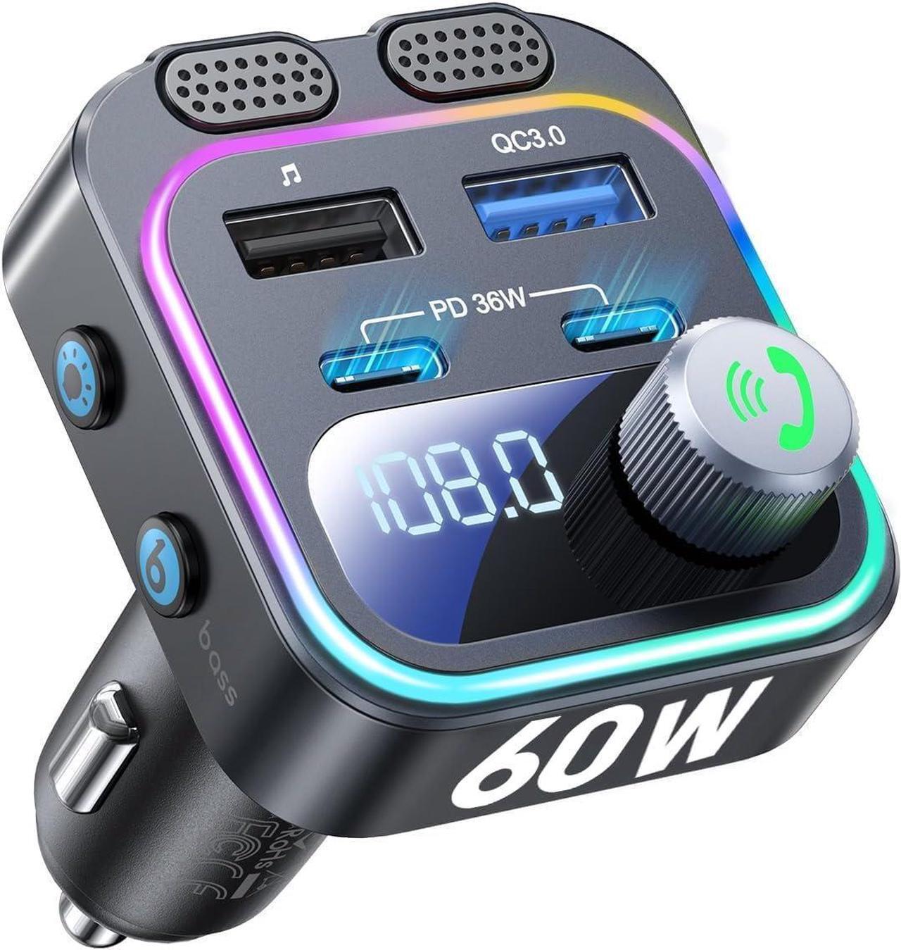 Main image of IHDAPP 60W Bluetooth 5.4 FM Transmitter Car Adapter [Reinforced Dual Mics & Deep Bass] [Dual PD 60W & QC 3.0 ] Fast Charging Handsfree Calling Wireless Radio Bluetooth Transmitter for Car [Black]