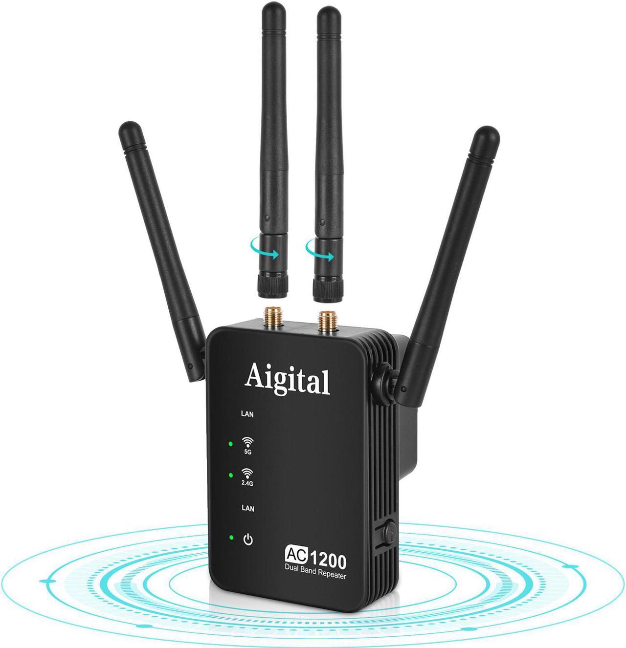 Main image of 1200Mbps WiFi Extender, Aigital 5G/2.4G Dual Band WiFi Repeater 802.11ac Wireless Signal Booster with 4 Antennas, Amplify Network Signal to Cover Whole Home, Up to 2500 sq.ft