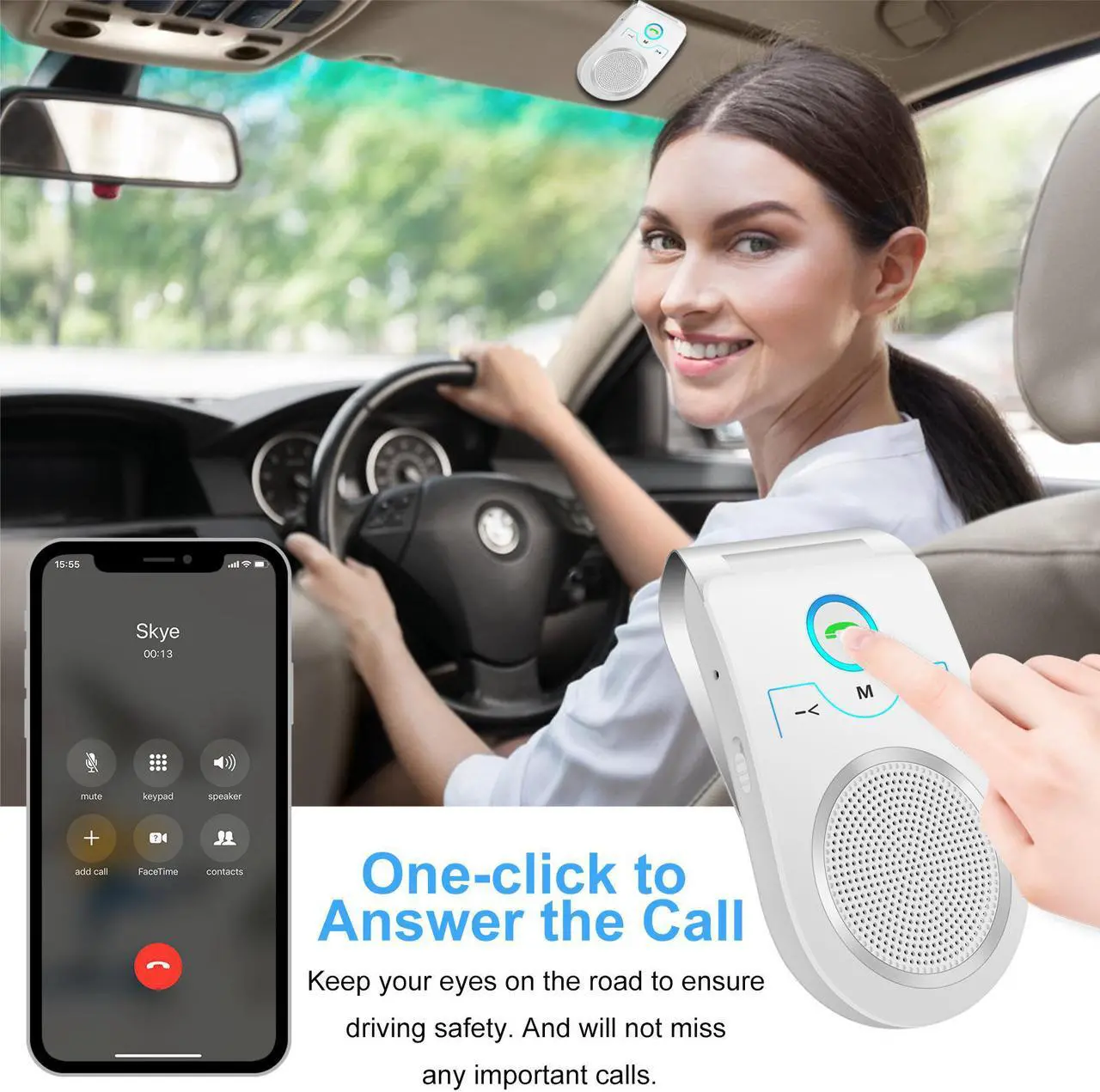Alt view image 2 of 7 - Bluetooth Speakerphone Wireless Car Speaker, Aigital Upgraded Bluetooth 5.0 In-car Speaker for Cell Phone, Loud and Clear Sound for Hands-free Calling, GPS Navigation and Music