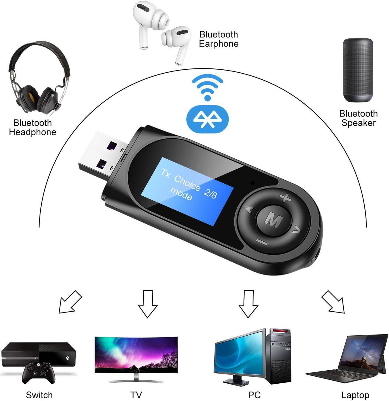 Alt view image 6 of 7 - Bluetooth Transmitter Receiver, Aigital 2-in-1 Visual Wireless Bluetooth 5.0 Audio Adapter with LCD Display USB Power AUX aptX HD & Low Latency Portable for TV, PC, Headphones, Home/Car