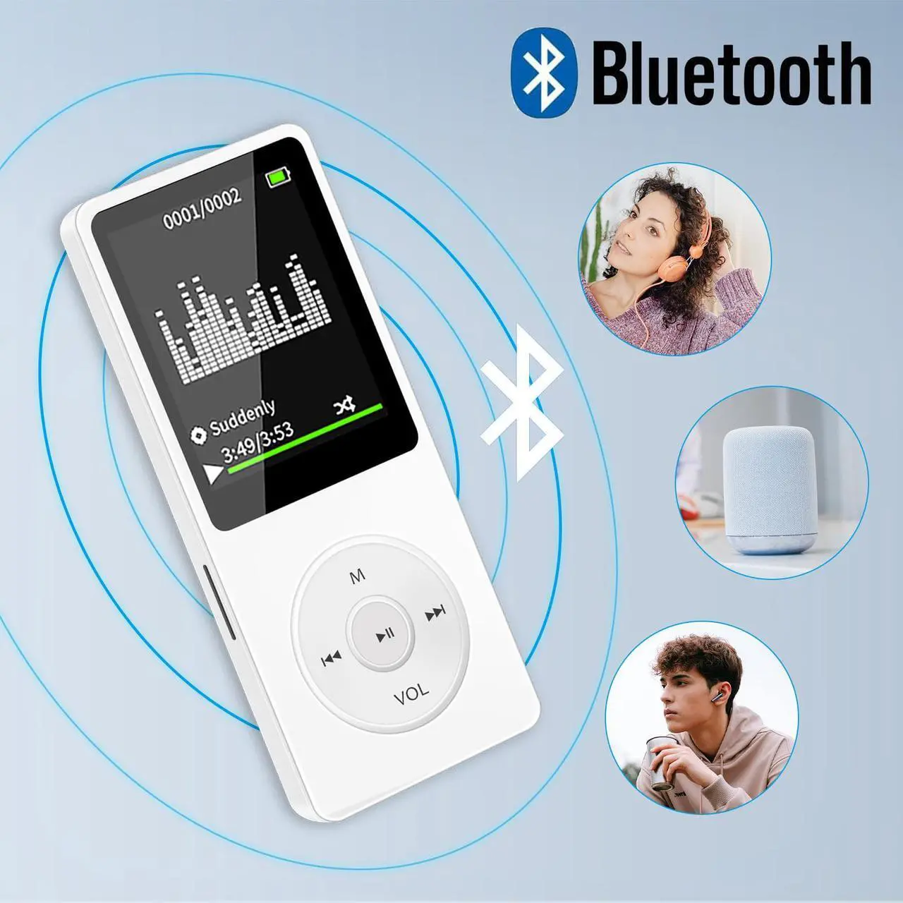 Alt view image 2 of 7 - 64GB MP3 Player with Bluetooth, MP4/MP3 Music Players with Speaker, Portable Multifunctional Media Player for Kids, MP4 Video, FM Radio, Recording, Alarm Clock Function - Earphones Included
