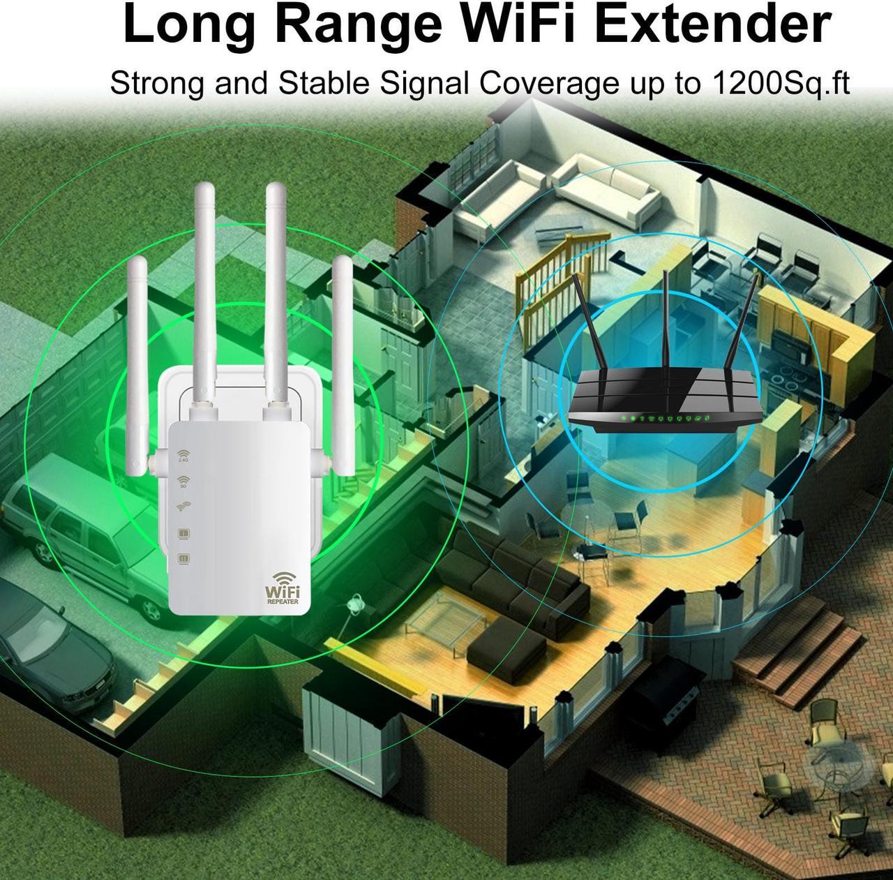Alt view image 3 of 7 - WiFi Extender, Aigital 1200Mbps WiFi Range Extender Signal Booster for Home, Covers up to 3000 Sq.ft and 35 Devices, 5GHz&2.4GHz Dual Band Wireless Repeater with Ethernet Ports, Setup Easily