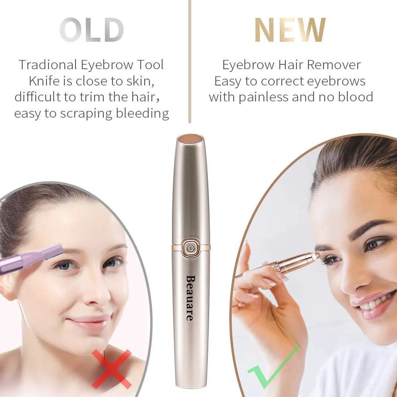 Alt view image 2 of 7 - Eyebrow Trimmer Epilator Eyebrow Hair Remover Painless for Face Lips Facial Portable Eyebrow Razor with Light for Women Men