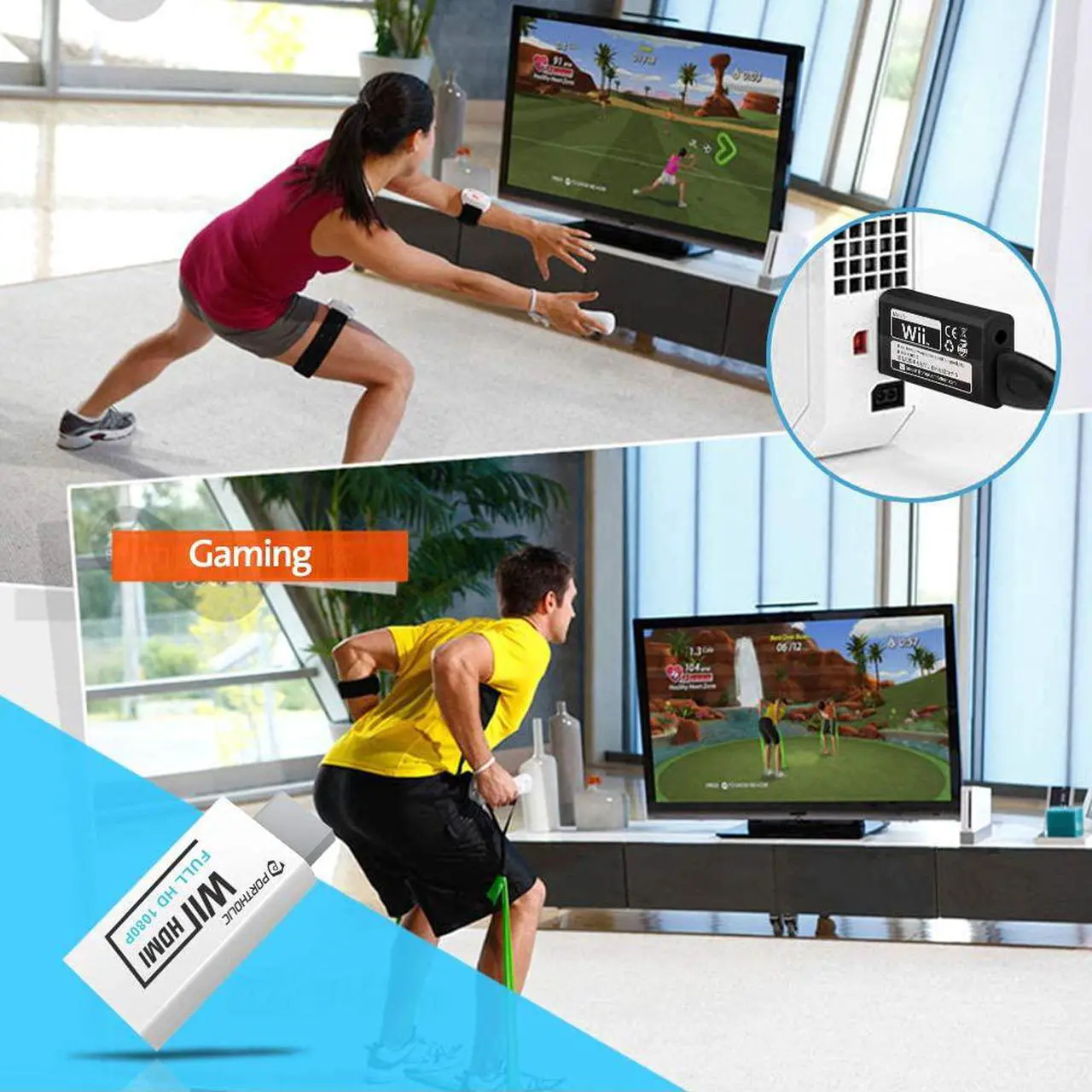 Alt view image 6 of 6 - PORTHOLIC Wii to HDMI Converter 1080P for Full HD Device, Wii HDMI Adapter with 3,5mm Audio Jack&HDMI Output Compatible with Nintendo Wii, Wii U, HDTV, Monitor-Supports All Wii Display Modes 720P, NTS
