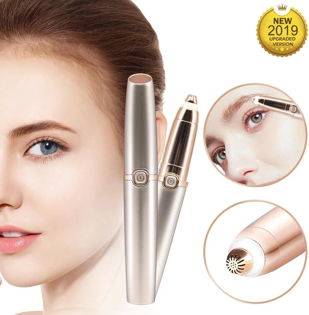 Alt view image 3 of 7 - Rechargeable Eyebrow Trimmer Eyebrow Razor Painless-Precision Eyebrow Hair Remover Tool For Face Lips Nose Facial Hair Removal for Men Women (Gold-Rechargeable)
