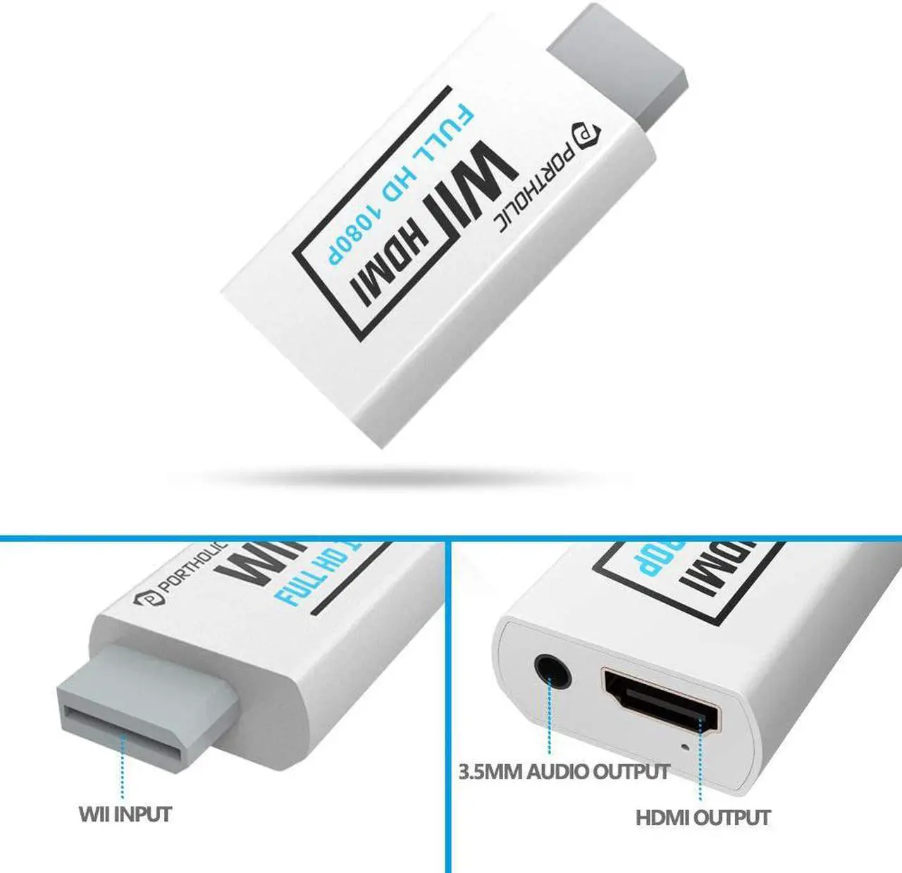Alt view image 3 of 6 - PORTHOLIC Wii to HDMI Converter 1080P for Full HD Device, Wii HDMI Adapter with 3,5mm Audio Jack&HDMI Output Compatible with Nintendo Wii, Wii U, HDTV, Monitor-Supports All Wii Display Modes 720P, NTS