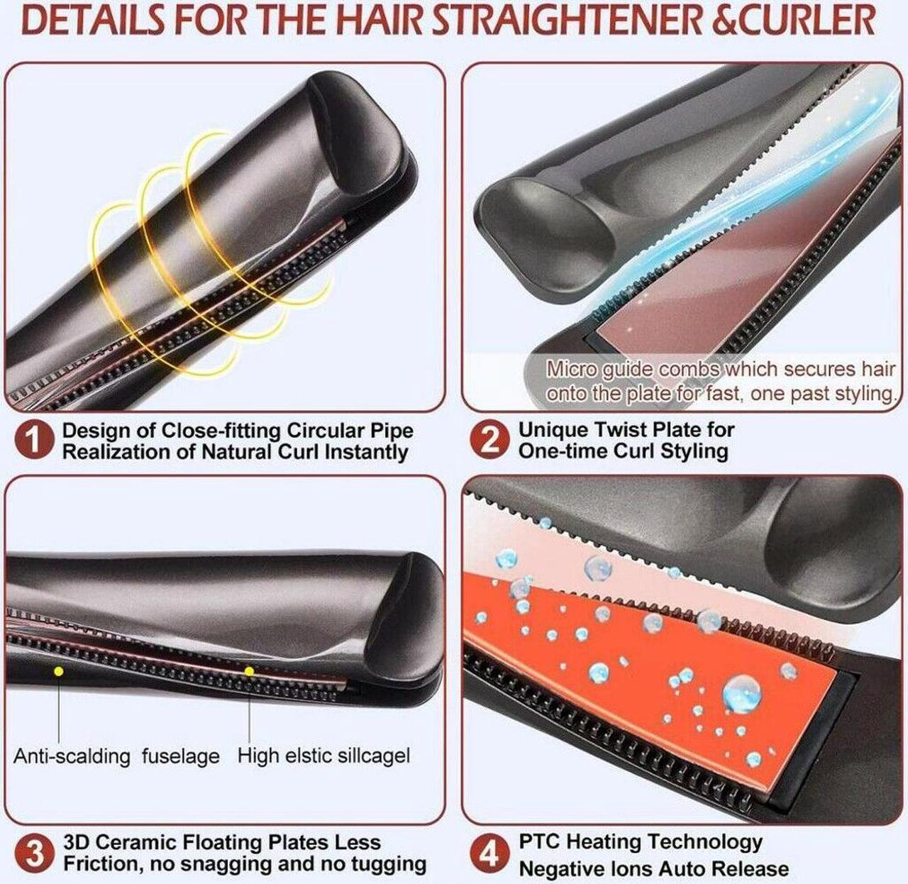 Alt view image 4 of 6 - Hair Straightener and Curler, 2 in 1 Straightener and Curling Iron, Titanium Flat Iron for Hair Professional