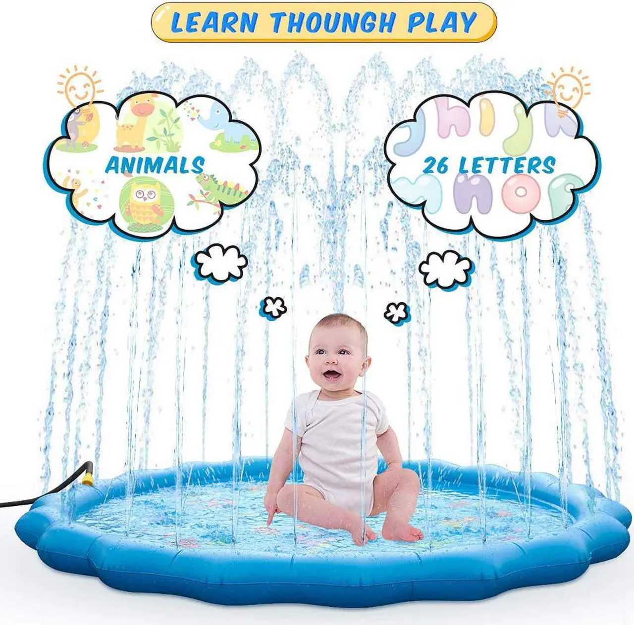 Alt view image 7 of 7 - Sprinkle & Splash Play Mat 67" Sprinkler for Kids Outdoor Inflatable Water Toys Fun for 1 2 3 4 5 6 7 8 Years Old Toddlers Boys Girls Children Summer Party Sprinkler Pool