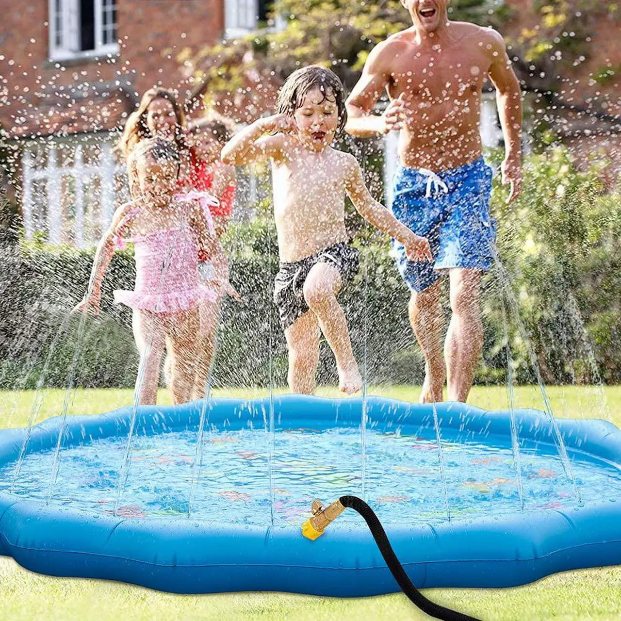 Alt view image 5 of 7 - Sprinkle & Splash Play Mat 67" Sprinkler for Kids Outdoor Inflatable Water Toys Fun for 1 2 3 4 5 6 7 8 Years Old Toddlers Boys Girls Children Summer Party Sprinkler Pool