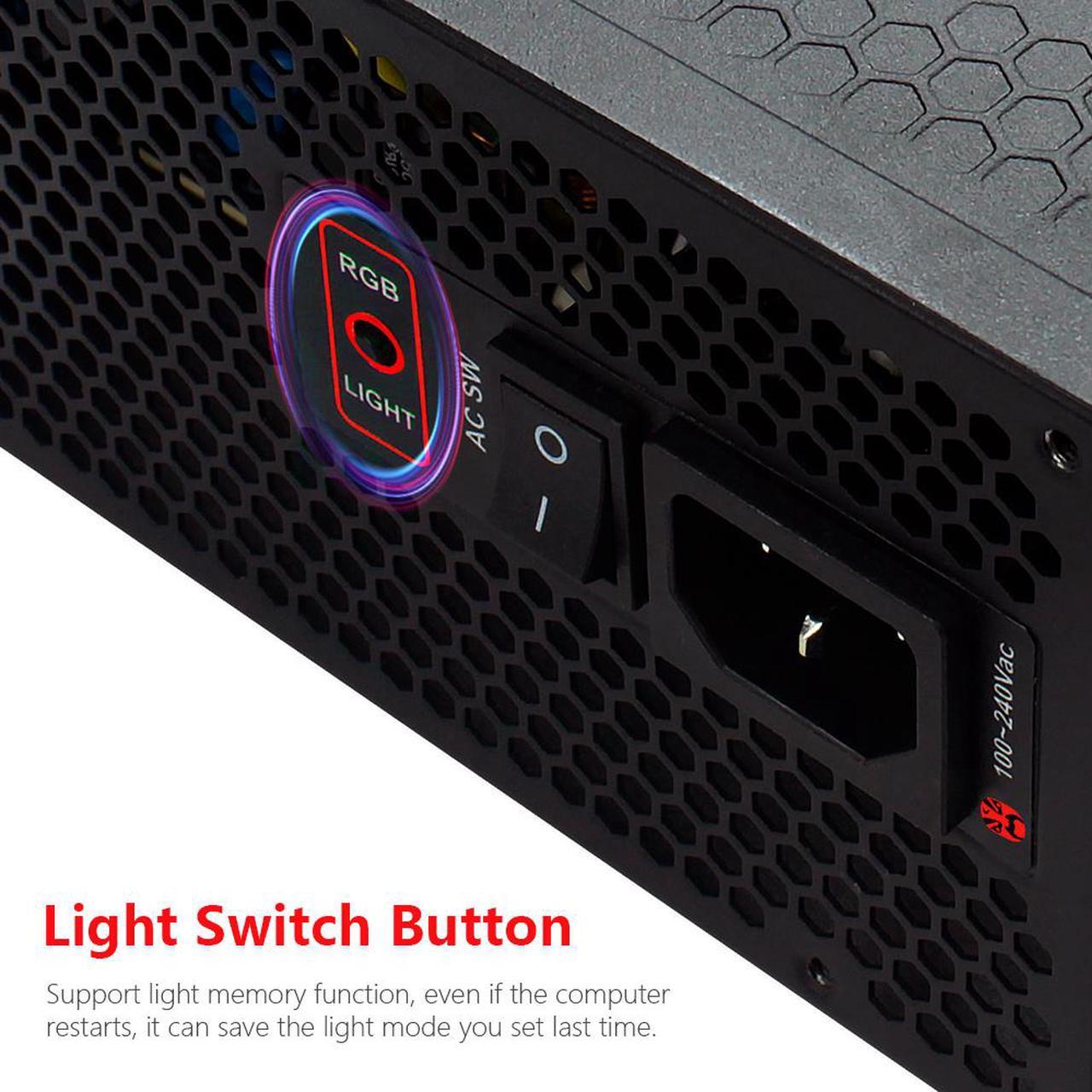 Alt view image 4 of 7 - ATX Power Supply 550W Fully Modular 80+ Gold Certified with Addressable RGB Light - Vairous Color Mode, RGB-550W