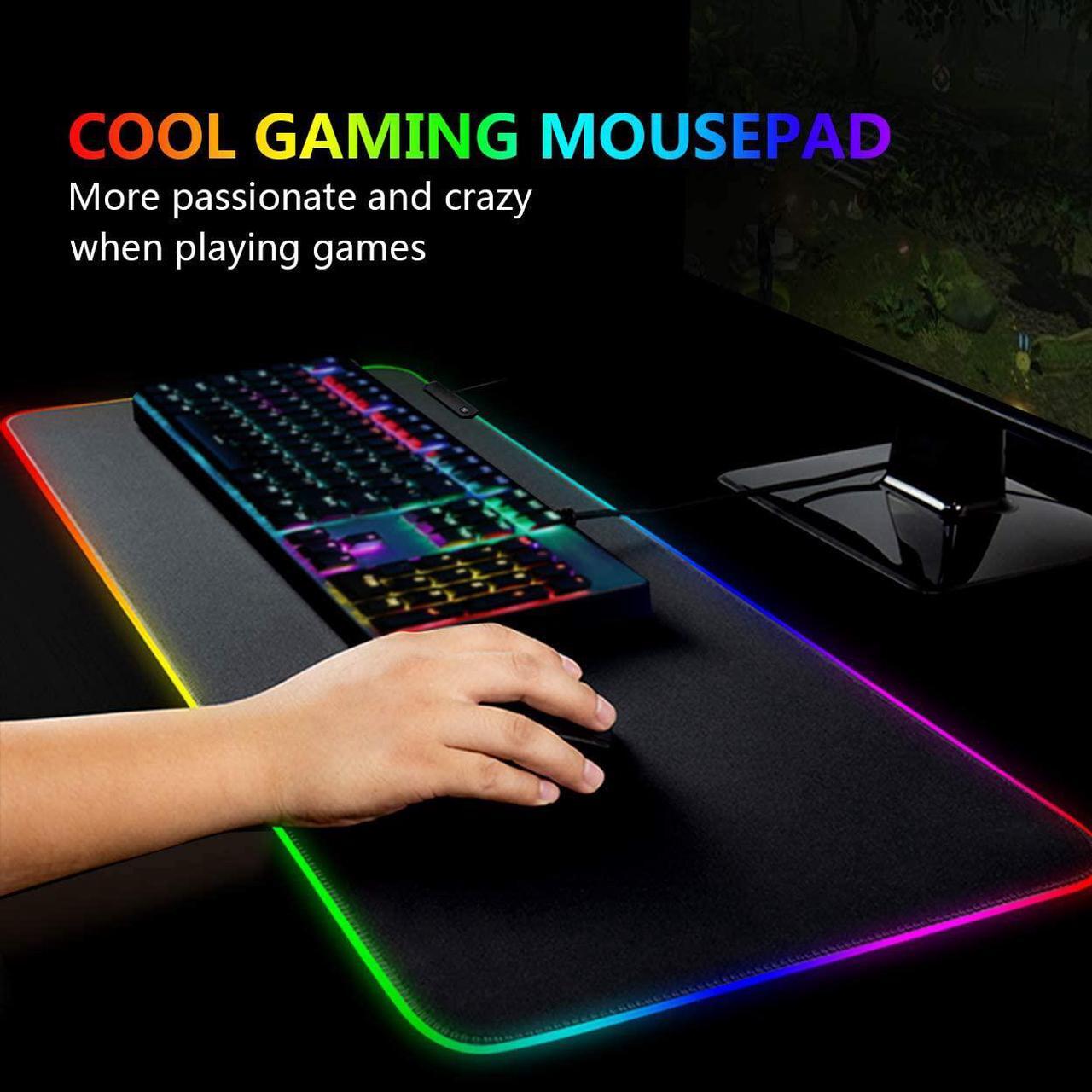 Alt view image 6 of 6 - TROPRO RGB Gaming Mouse Pad, LED Soft Extra Extended Large Mice Pad, Anti-Slip Rubber Base, Computer Keyboard Mouse Mat - 31.5 X 12 Inch