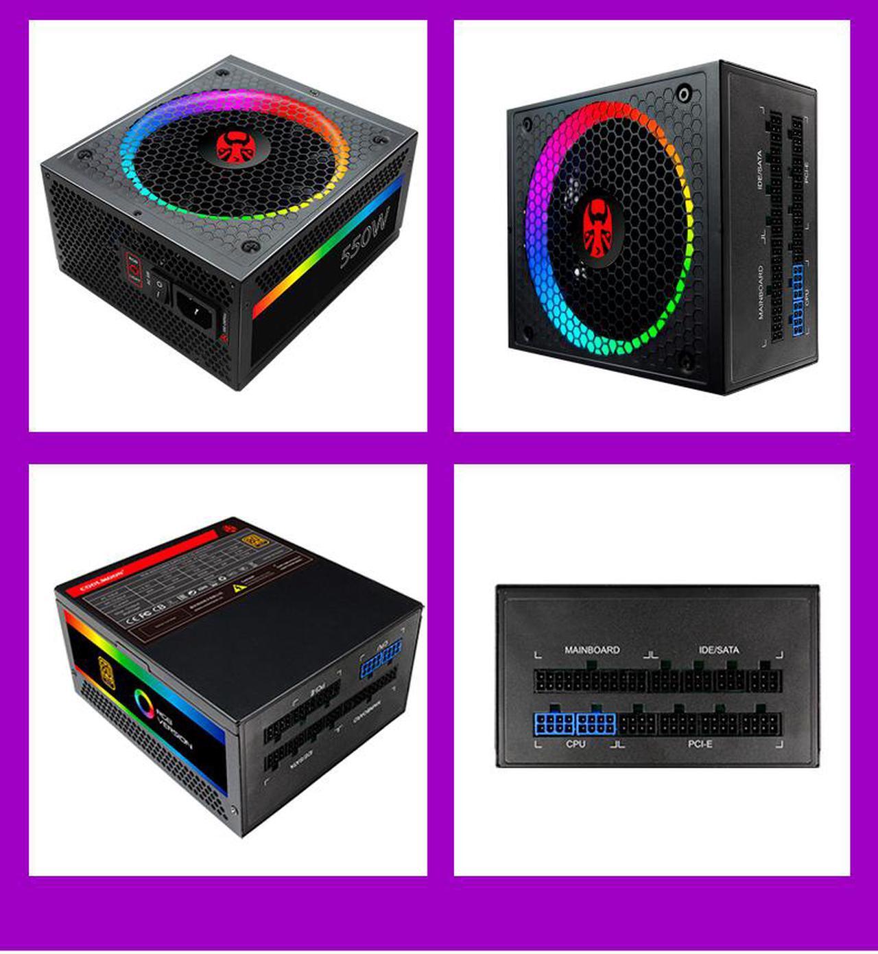 Alt view image 7 of 7 - ATX Power Supply 550W Fully Modular 80+ Gold Certified with Addressable RGB Light - Vairous Color Mode, RGB-550W