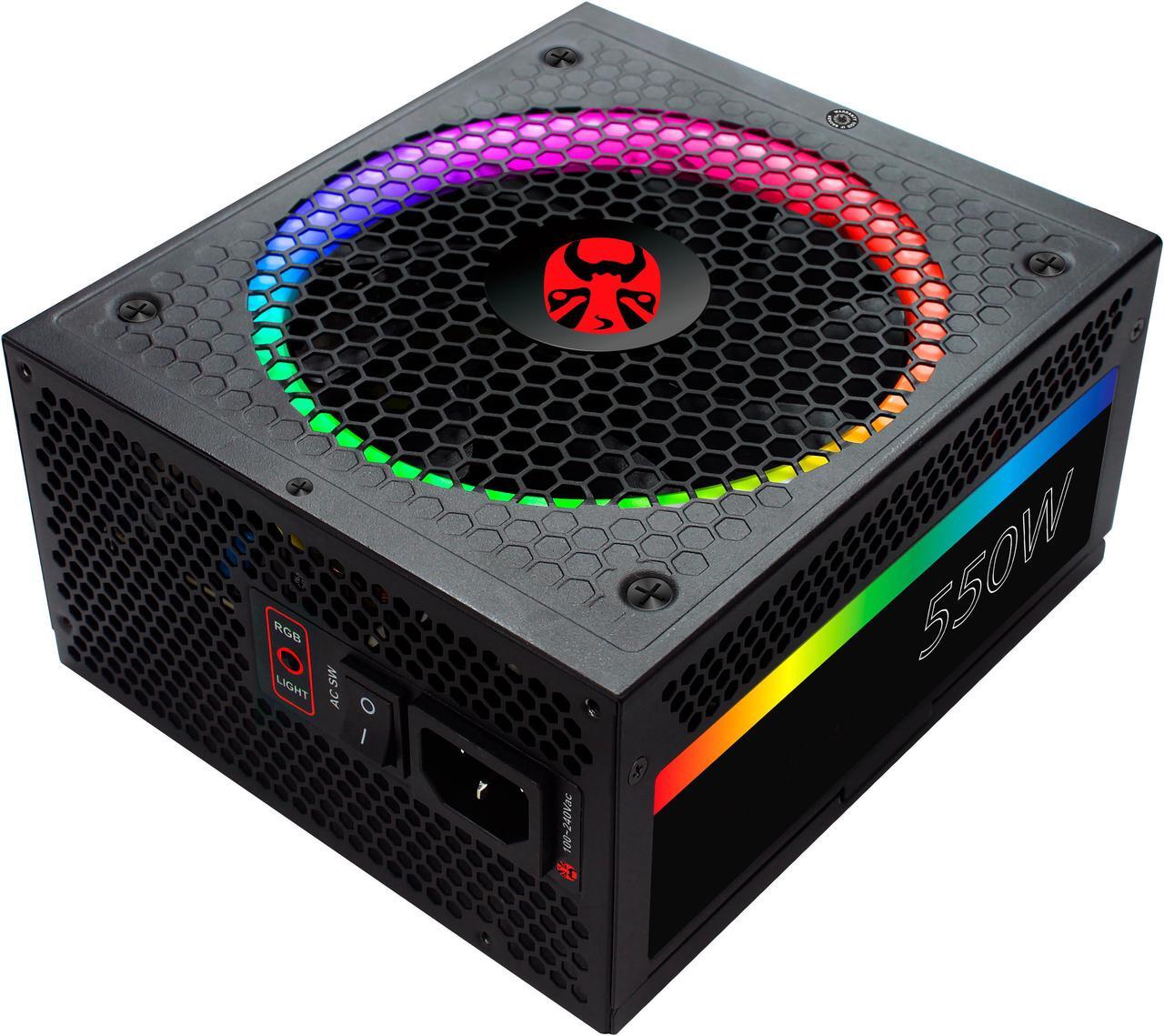 Alt view image 3 of 7 - ATX Power Supply 550W Fully Modular 80+ Gold Certified with Addressable RGB Light - Vairous Color Mode, RGB-550W