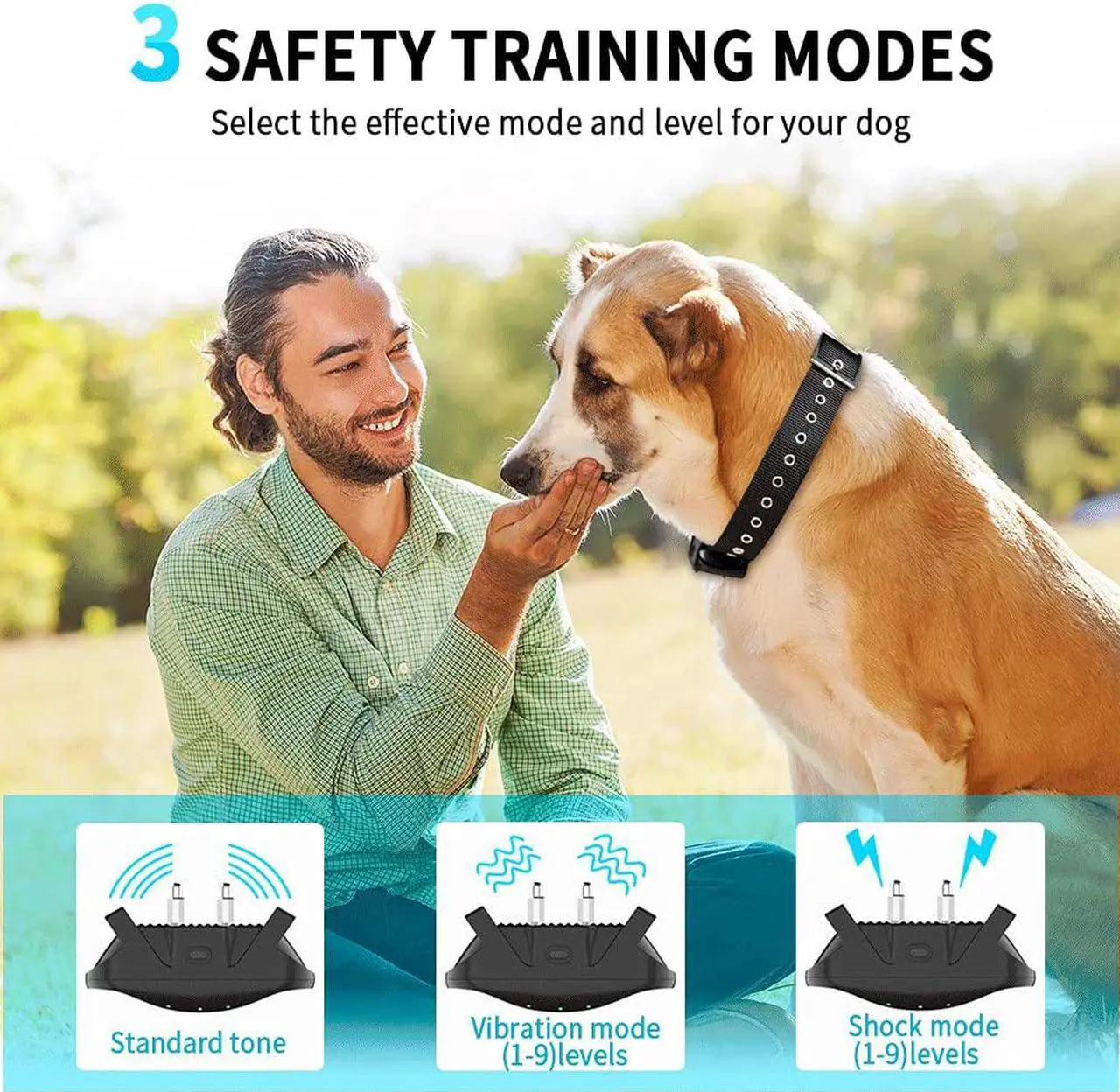 Alt view image 2 of 7 - Dog Training Collar, Rechargeable Shock Collar for Dogs with 3000ft Remote Range IP65 Waterproof Shock Collar w/3 Safe Training Modes, Beep, Vibration and Shock, Dog Collar for Small Medium Large Dogs