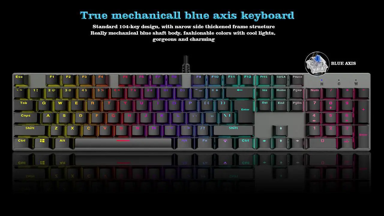Alt view image 2 of 7 - Mechanical Keyboard, TROPRO TGK05 Gaming Keyboard LED Backlit Wired Keyboard with Blue Switches for Windows PC Office and Working (Black, 104 Keys)