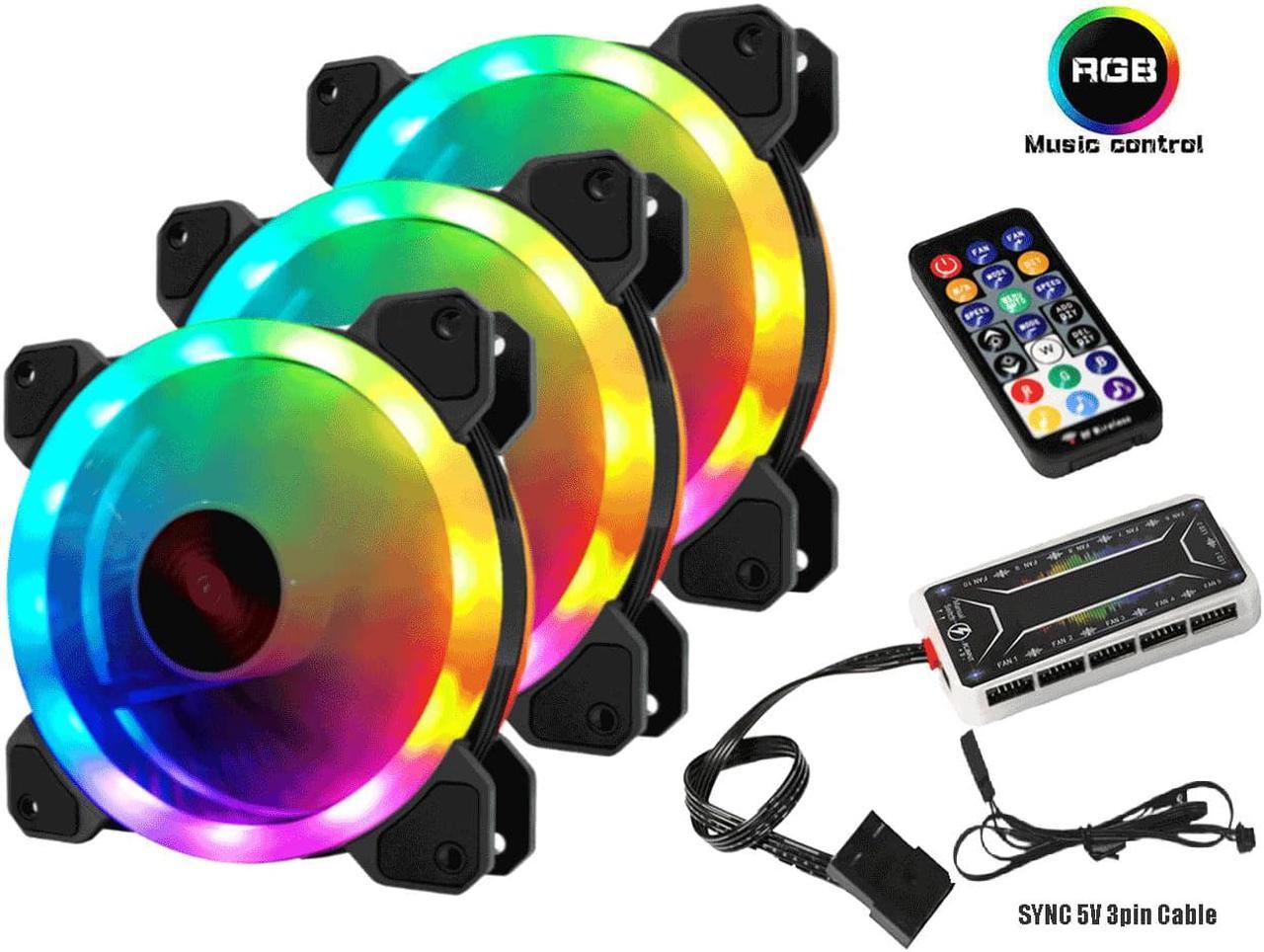 RGB Series Case Fans 120mm with Remote Controller Fan Hub and Extension, Quiet Edition High Airflow Adjustable Colorful PC Case CPU Computer Cooling with Coolers, Radiators System (3pcs)