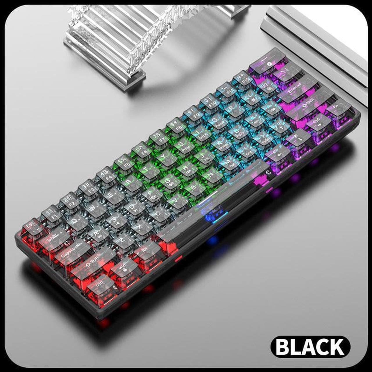 Hot Swappable Transparent Mechanical Keyboard, 60% Transparent Gasket Mounted RGB Backlit Wired Gaming Keyboard 61 Keys