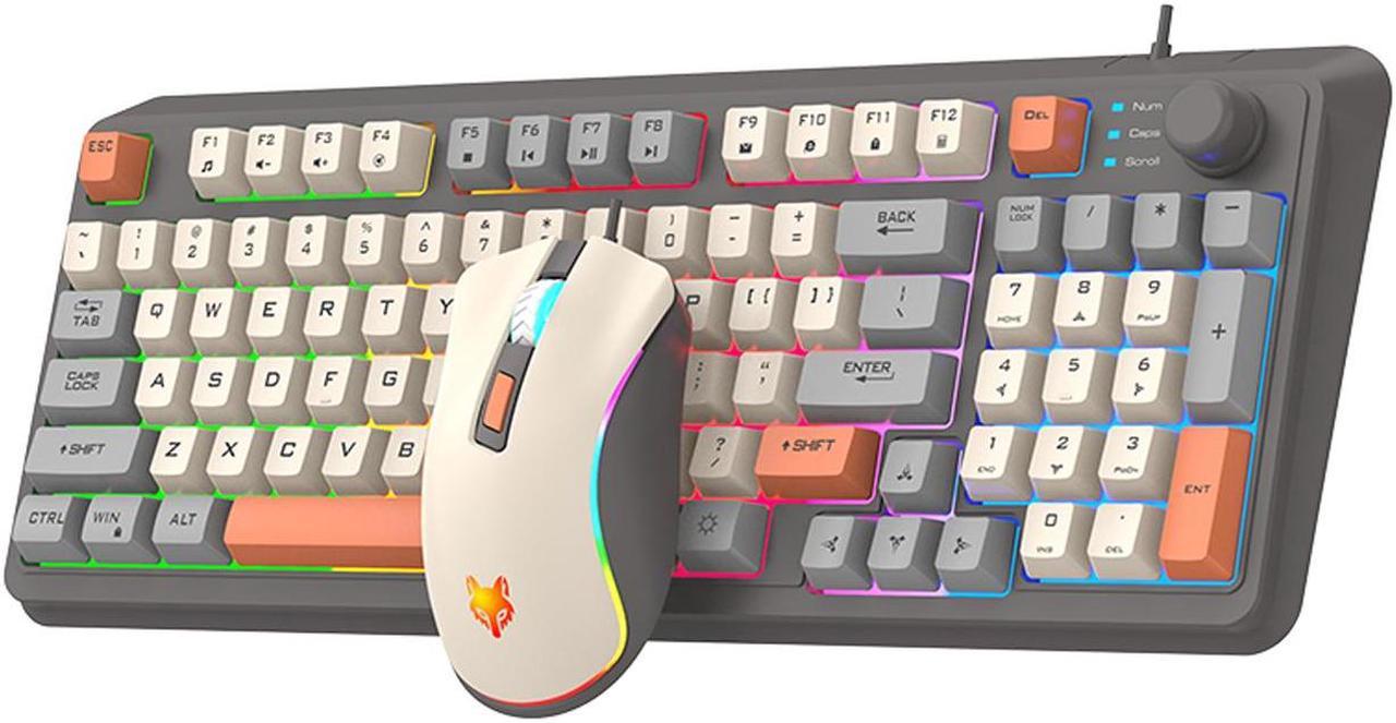 TROPRO K82 Rainbow Gaming Keyboard and Colorful Mouse Combo, USB Wired LED Backlight Gaming Mouse and Keyboard for Laptop PC Computer Gaming and Work