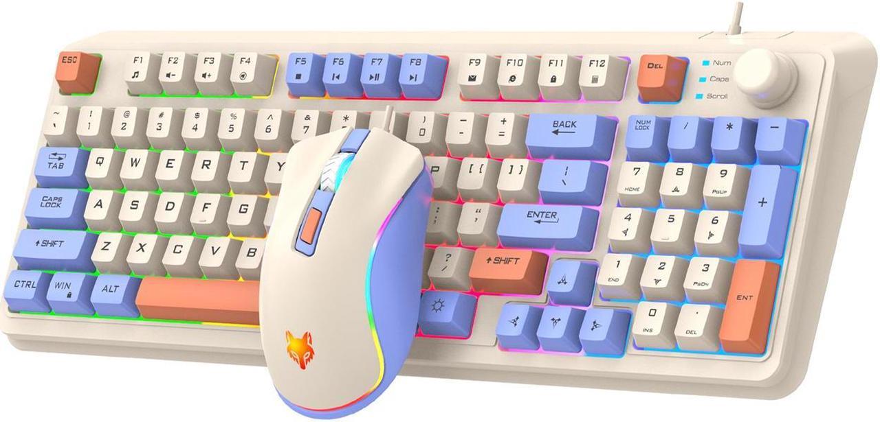 TROPRO K82 Rainbow Gaming Keyboard and Colorful Mouse Combo, USB Wired LED Backlight Gaming Mouse and Keyboard for Laptop PC Computer Gaming and Work