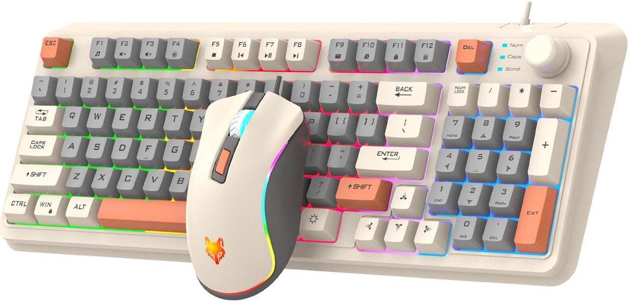 TROPRO K82 Rainbow Gaming Keyboard and Colorful Mouse Combo, USB Wired LED Backlight Gaming Mouse and Keyboard for Laptop PC Computer Gaming and Work