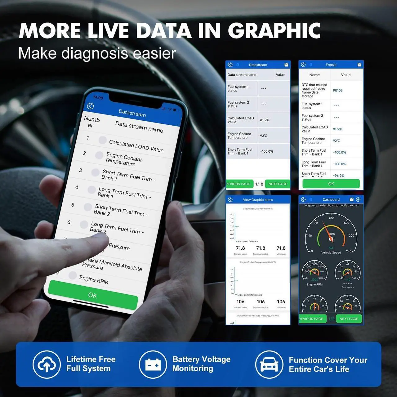 Alt view image 5 of 7 - OBD2 Bluetooth Scanner Code Reader Reset for iOS Android, Auto Car Diagnostic Scan Tool OBDII Adapter and App Check Clear Engine Light for VW/Audi/BMW/Ford/SEAT/Skoda/Nissan/Jaguar/Toyota/Lexus/Mini