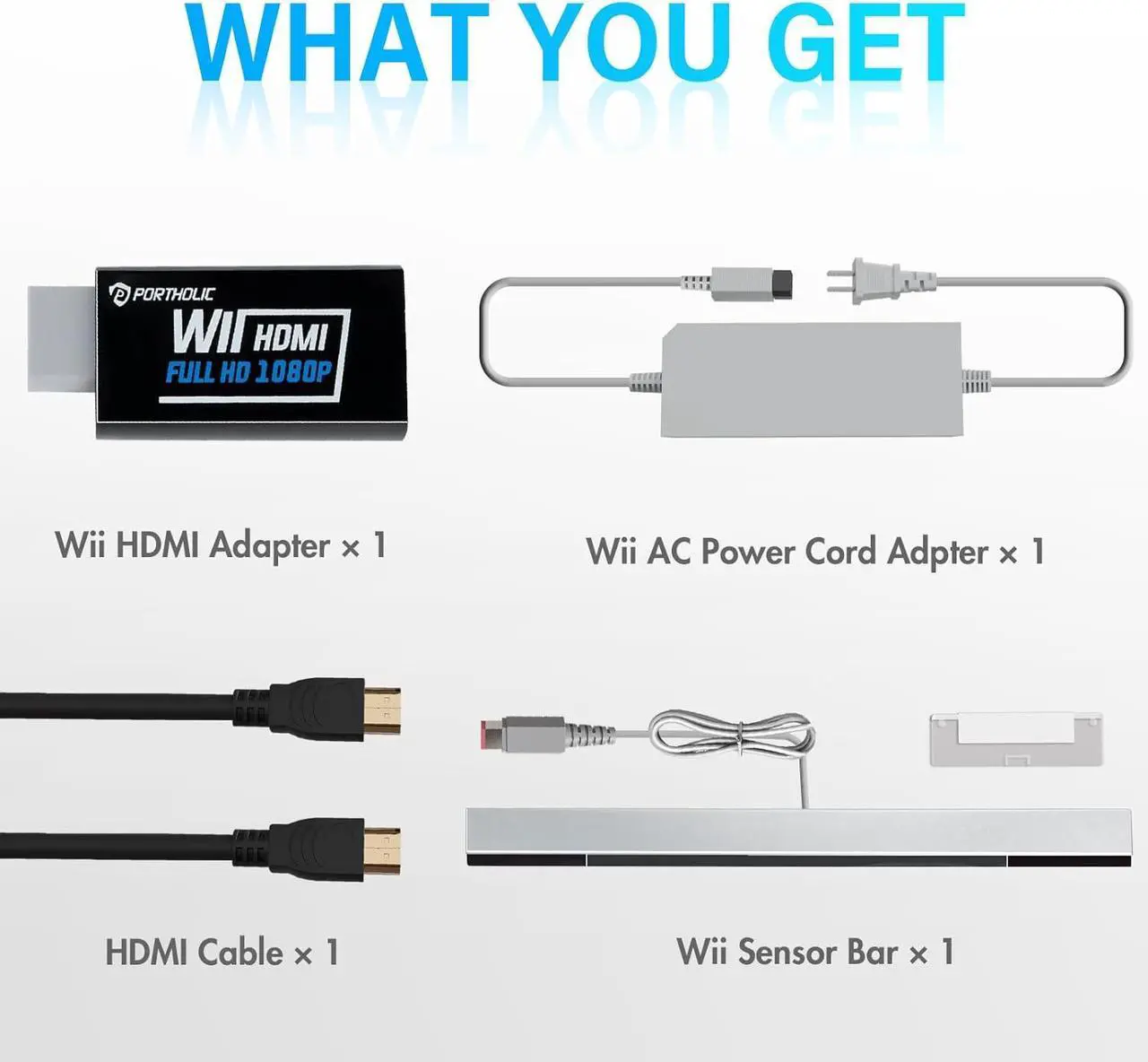 Alt view image 2 of 6 - 4 in 1 Wii Replacement Cables Set, PORTHOLIC Wii AC Power Adapter + Wii to hdmi Converter+ Wired Motion Sensor Bar and Composite Audio Video Cable for Nintendo Wii