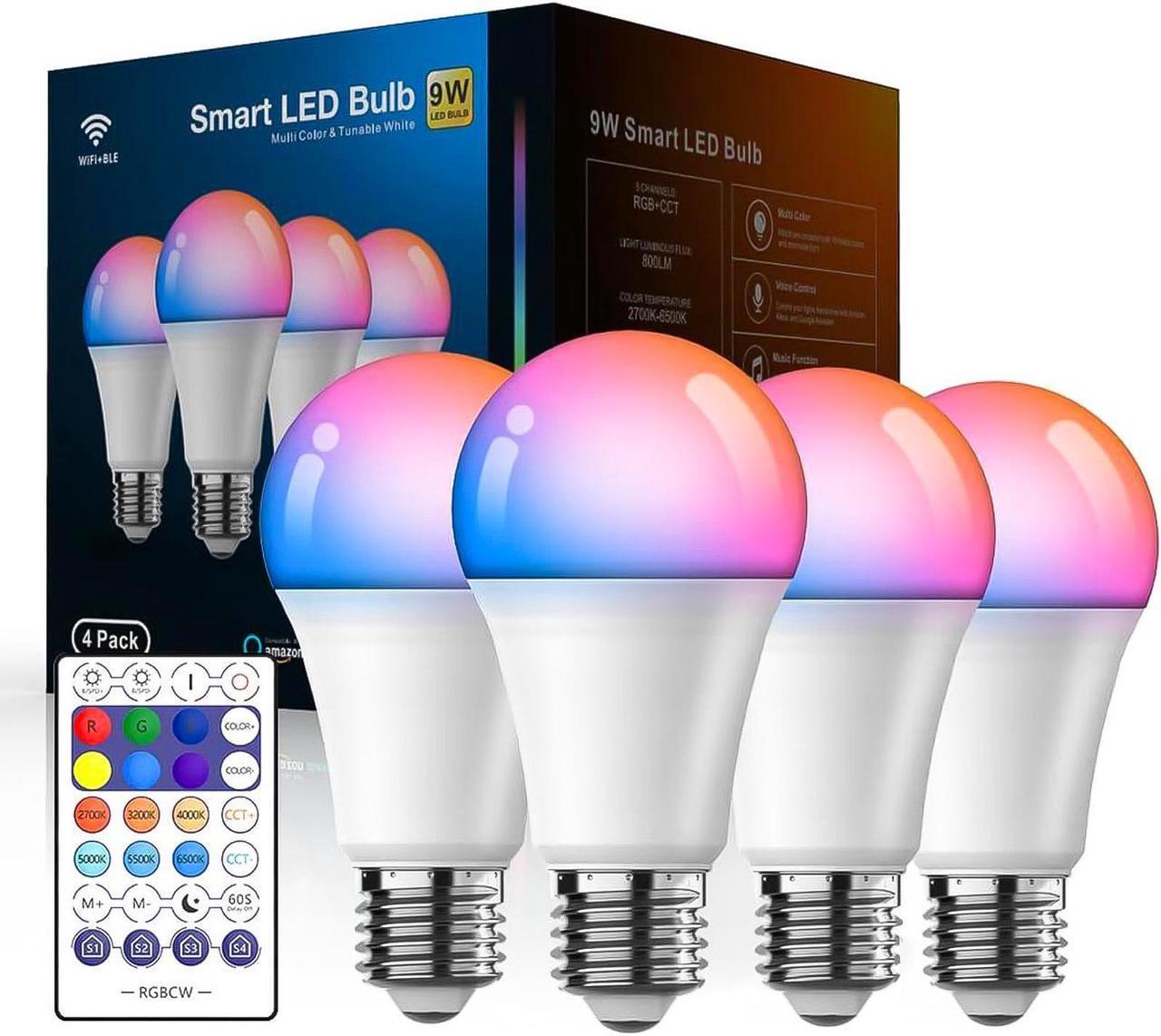 Main image of Alexa Smart Light Bulbs,TROPROs LED RGBCW Color Changing,85W Equivalent E26 9W WiFi Led Bulb , Work with Google Home Amazon Echo, 2.4Ghz WiFi Only, No Hub Required 4 Pack