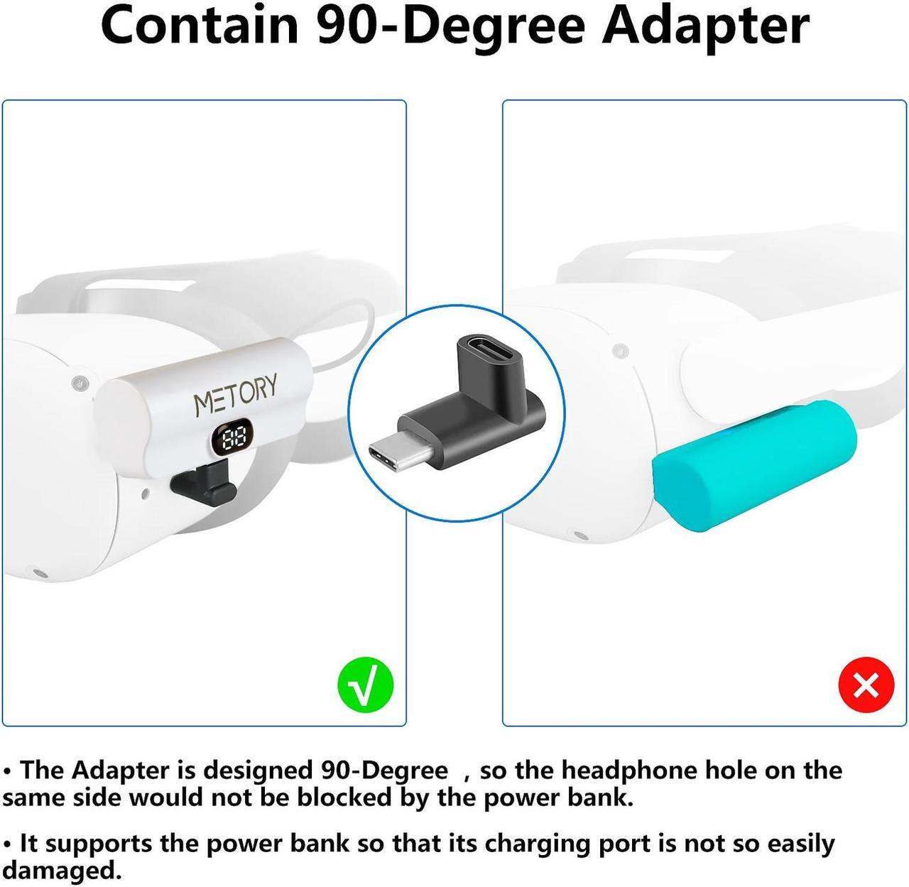 Alt view image 5 of 7 - Power Bank Battery Pack Compatible with Oculus/Meta Quest 1/2/3, 5000mAh Fast Charging and Lightweight Extended Battery for Extra 2.5 Hours Playtime (With 90 Degree Adapter)