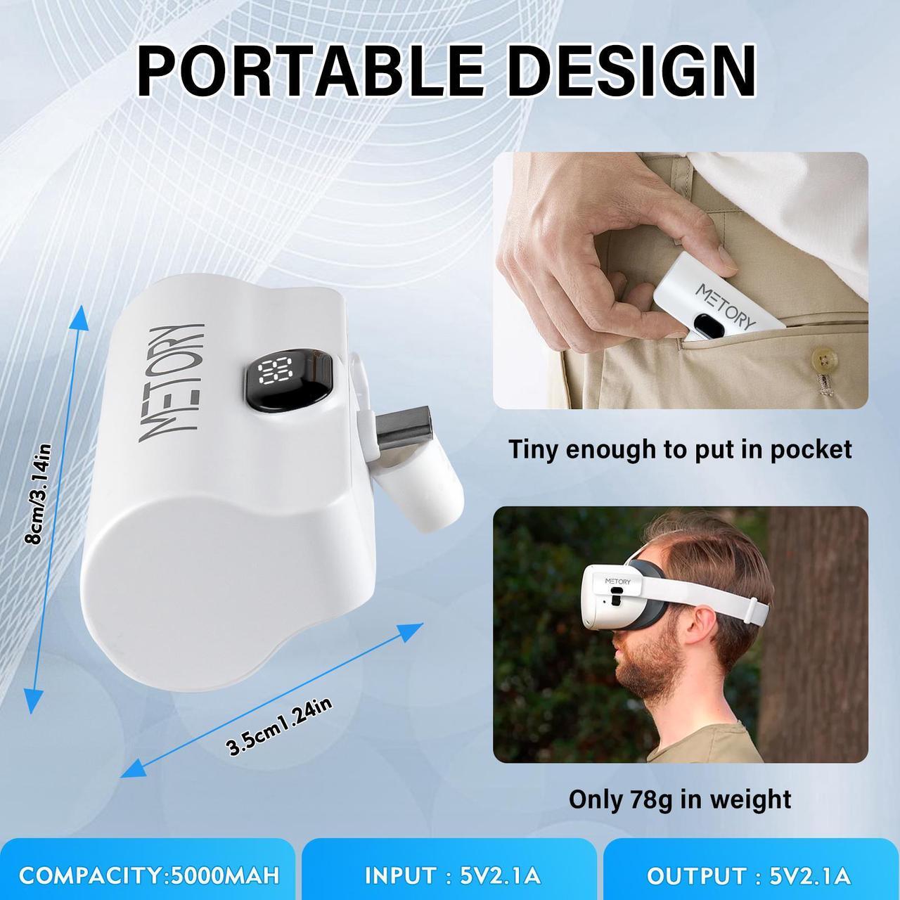 Alt view image 7 of 7 - Power Bank Battery Pack Compatible with Oculus/Meta Quest 1/2/3, 5000mAh Fast Charging and Lightweight Extended Battery for Extra 2.5 Hours Playtime (With 90 Degree Adapter)