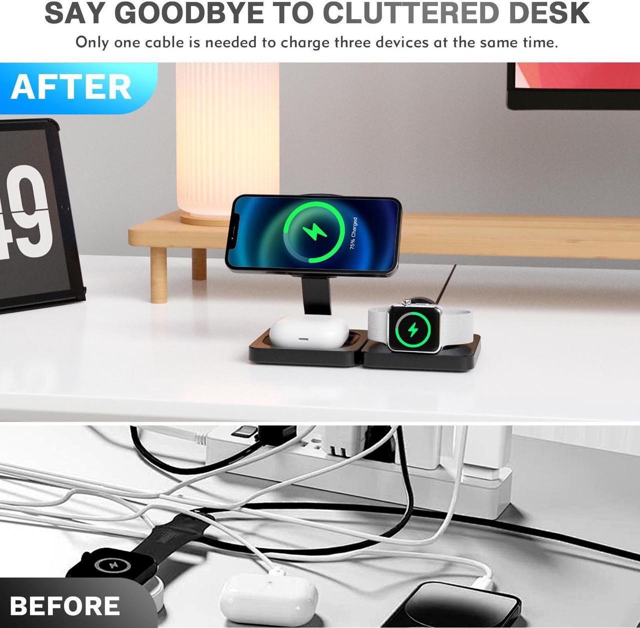 Alt view image 3 of 7 - 3 in 1 Charging Station for Apple Magsafe Charger Travel Accessories, Wireless Charger 3 in 1 for iPhone 16 15 Pro Max Magsafe Accessories Charger for Airpods iWatch iPhone 12-16
