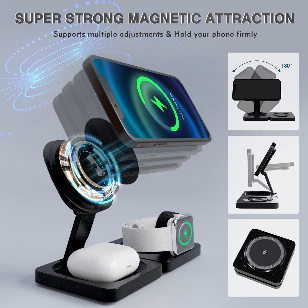 Alt view image 5 of 7 - 3 in 1 Charging Station for Apple Magsafe Charger Travel Accessories, Wireless Charger 3 in 1 for iPhone 16 15 Pro Max Magsafe Accessories Charger for Airpods iWatch iPhone 12-16