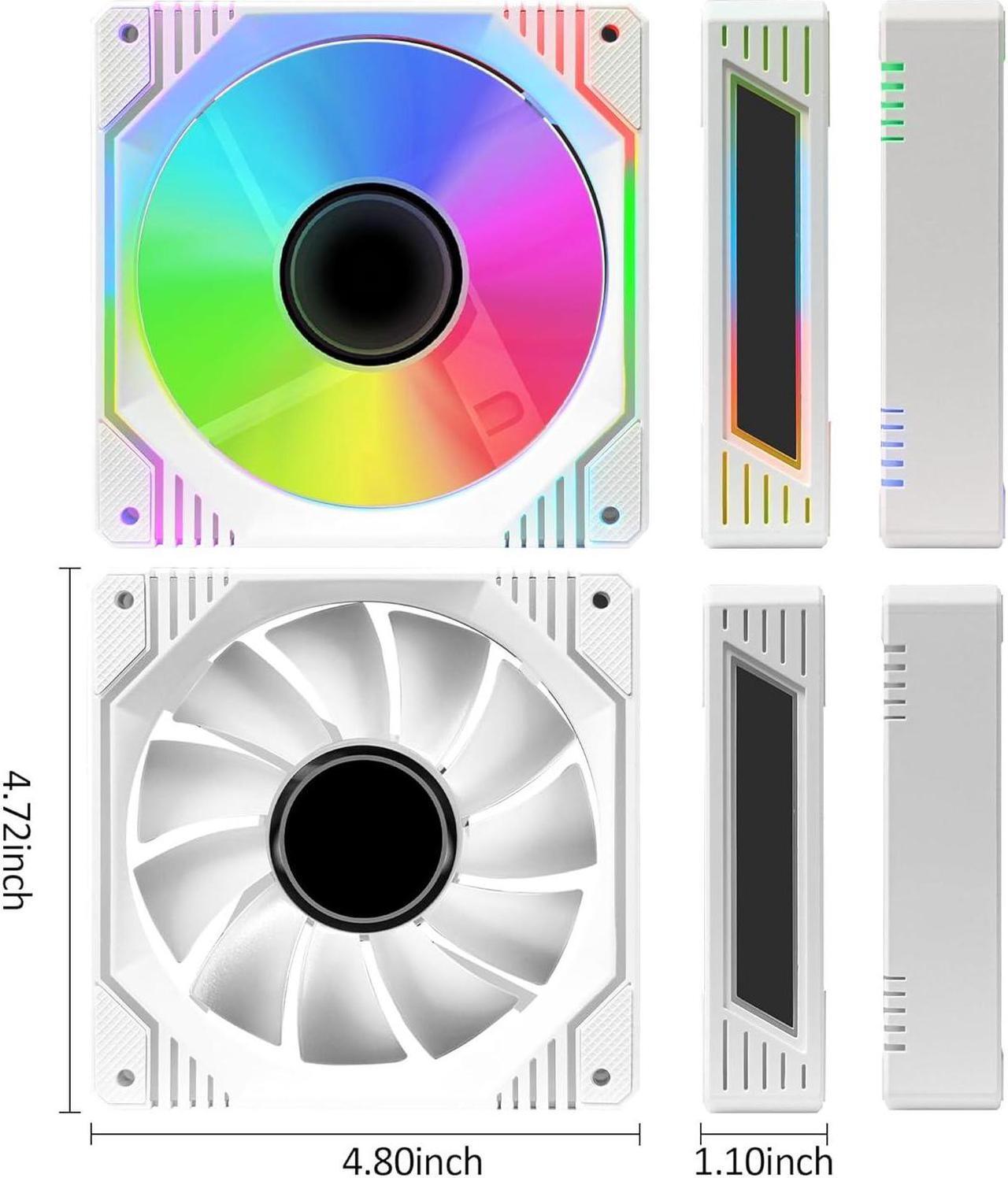 Alt view image 2 of 7 - 120mm Infinity Mirror ARGB Fan 5V 3Pin Addressable RGB PWM PC Computer CPU Case Cooling Fan 600-1800RPM White 6-Pack