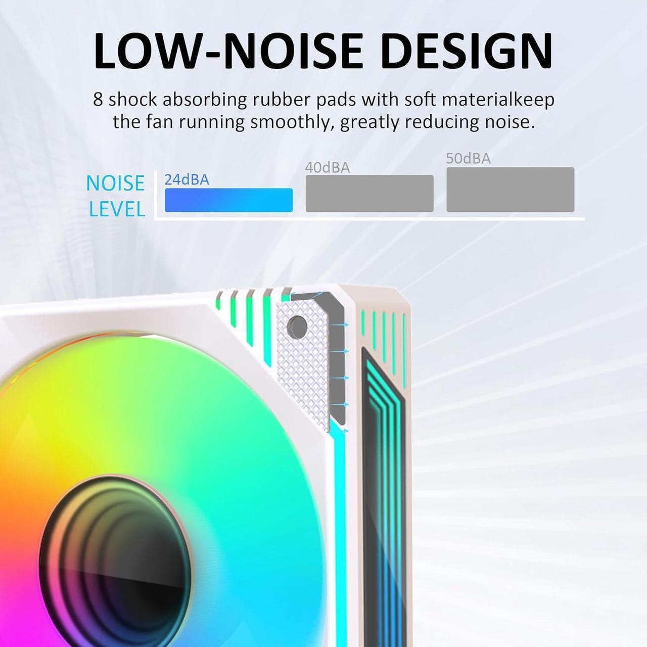 Alt view image 3 of 7 - 120mm Infinity Mirror ARGB Fan 5V 3Pin Addressable RGB PWM PC Computer CPU Case Cooling Fan 600-1800RPM White 6-Pack