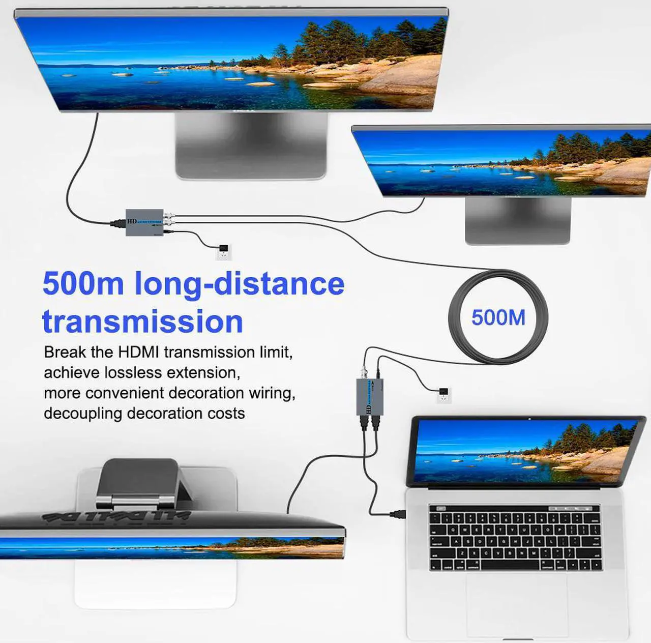 Alt view image 3 of 7 - HDMI Extender Over a Coaxial Cable (RG6/RG7/RG11) 1080P60HZ Compliant with HDMI1.4 Support 48 KHz PCM Digital audio with HDMI Loop out and Coaxial Loop out,up to 1640ft(500M)