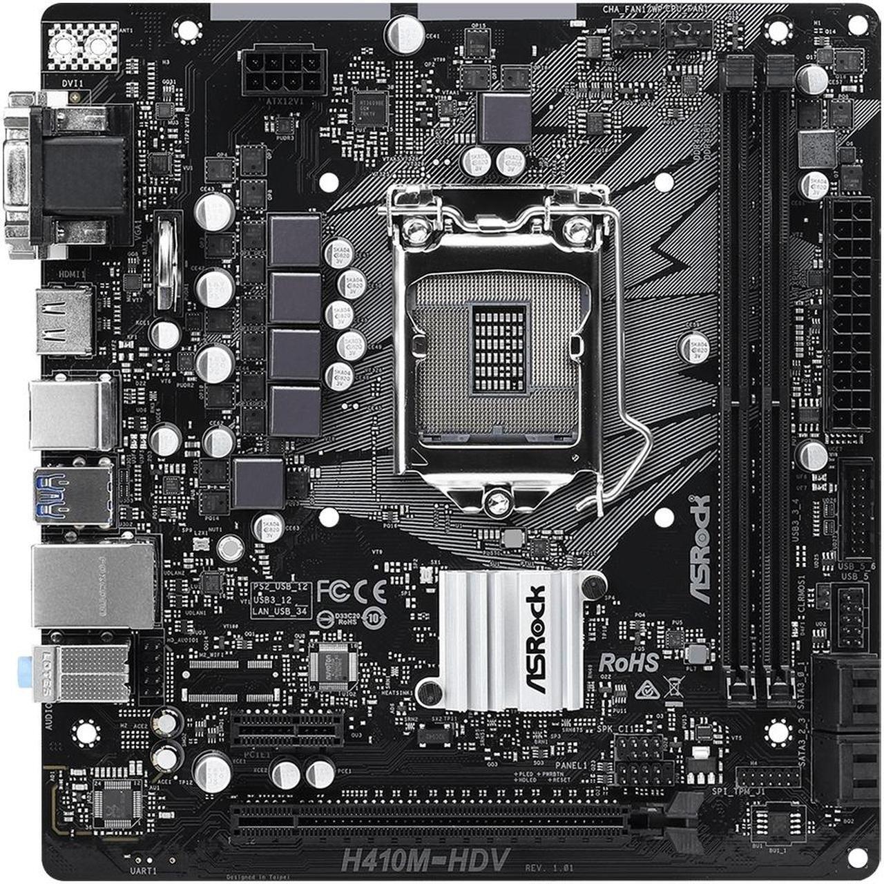 Main image of ASRock H410M-HDV LGA 1200 Intel H410 Micro ATX Intel Motherboard