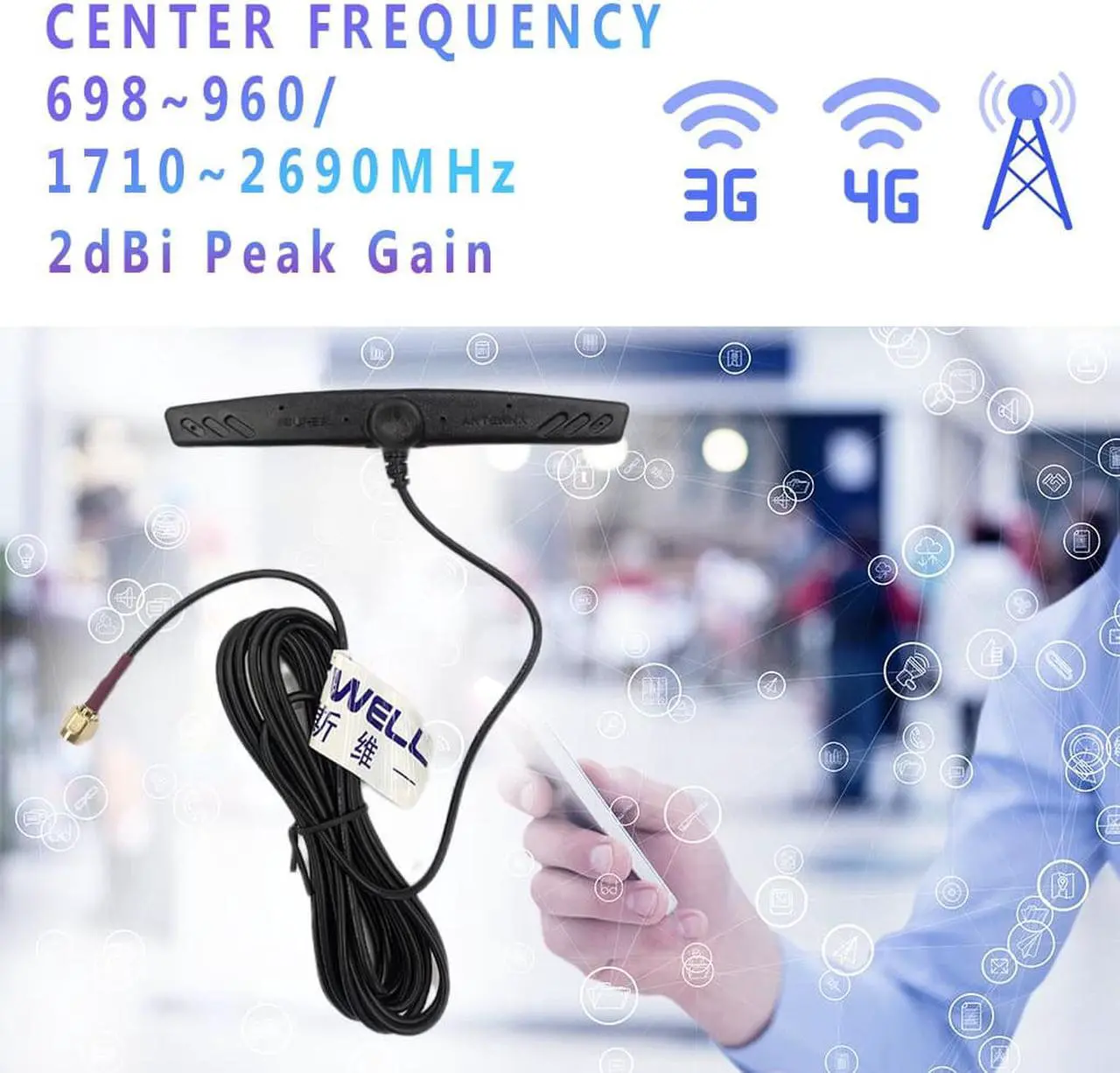 Alt view image 5 of 6 - MASWELL 4G LTE 3G GSM Antenna 700-2700MHz Slim Patch Antenna 4G Cellular Antenna Adhesive