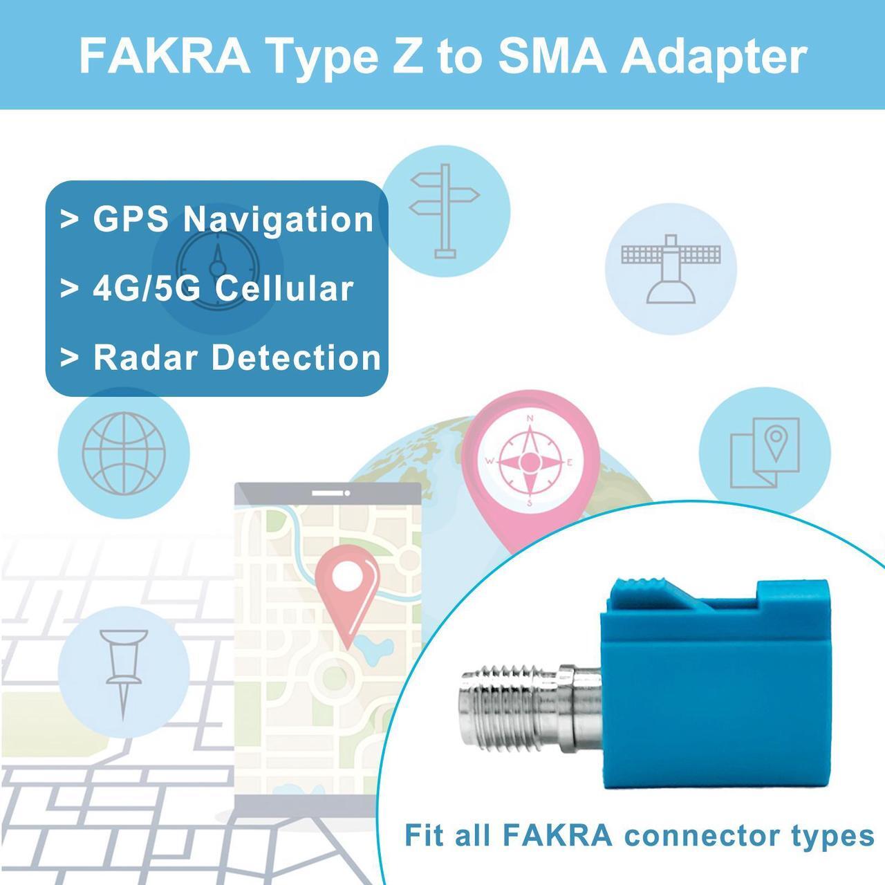 Alt view image 2 of 7 - Maswell FAKRA Z Female to SMA Female Adapter, Water blue Universal Compatibility for AM/FM, Satellite Radio, GPS, 4G/5G Cellular, Bluetooth and Other SMA Coax Cables