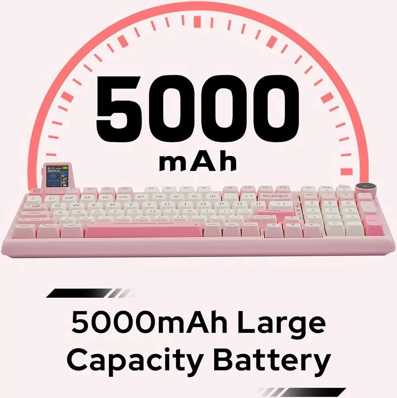 Alt view image 3 of 7 - EPOMAKER RT100 97 Keys Gasket BT5.0/2.4G/USB-C Mechanical Keyboard with Customizable Display Screen, Knob, Hot Swappable Socket, 5000mAh Battery for Win/Mac(RT100 Pink, Shadow Black Switch)