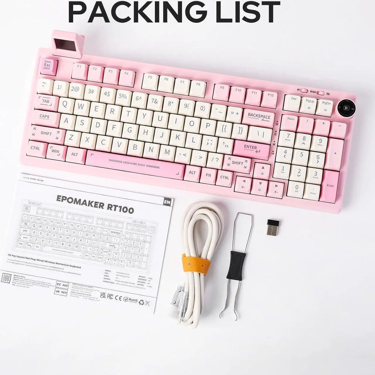 Alt view image 7 of 7 - EPOMAKER RT100 97 Keys Gasket BT5.0/2.4G/USB-C Mechanical Keyboard with Customizable Display Screen, Knob, Hot Swappable Socket, 5000mAh Battery for Win/Mac(RT100 Pink, Shadow Black Switch)