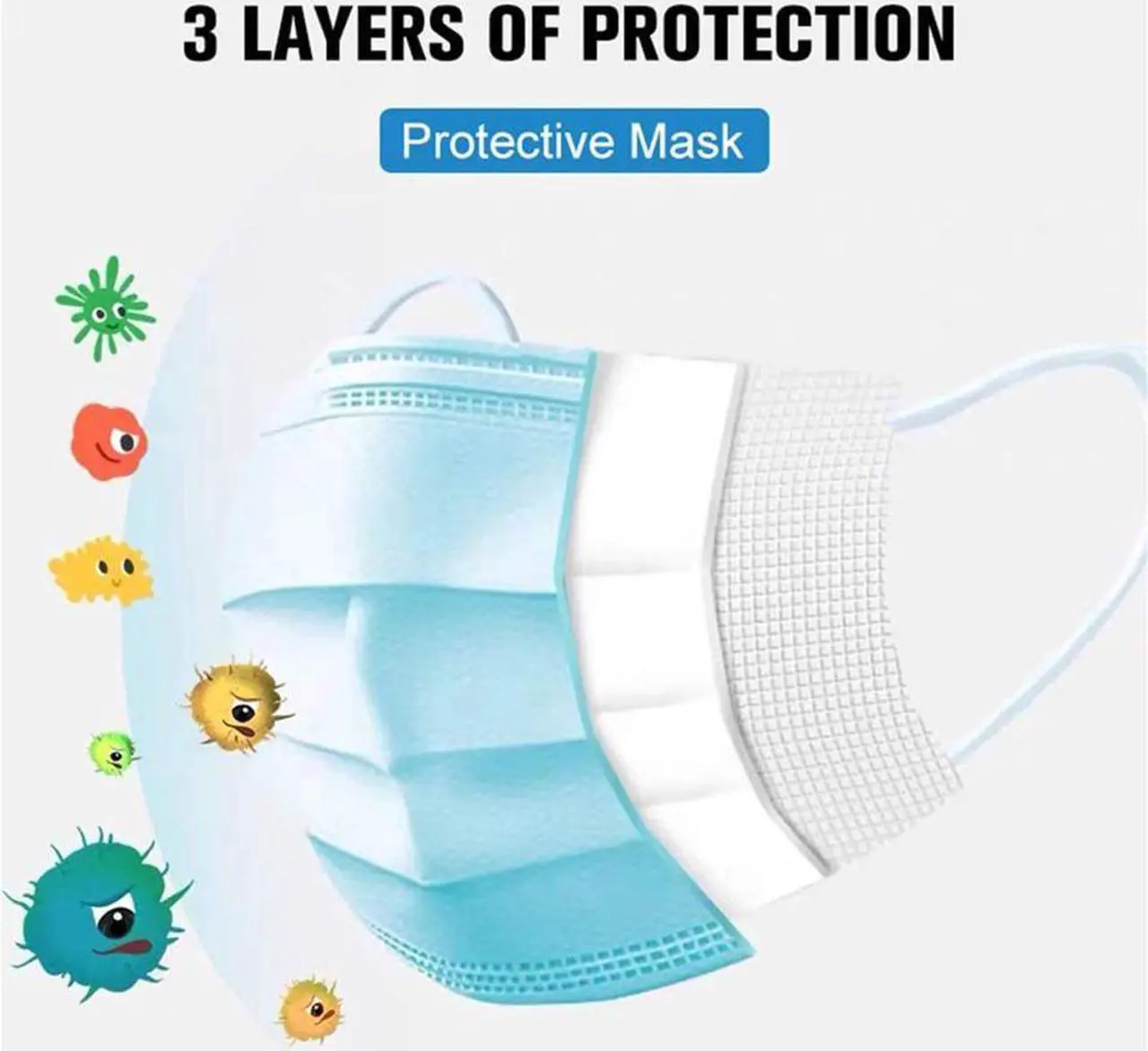 Alt view image 2 of 7 - 50pcs/pack Disposable Face Mask Anti-Dust Proof Respirator 3-ply Face Mask Cover Non-woven Antiviral Mouth Mask