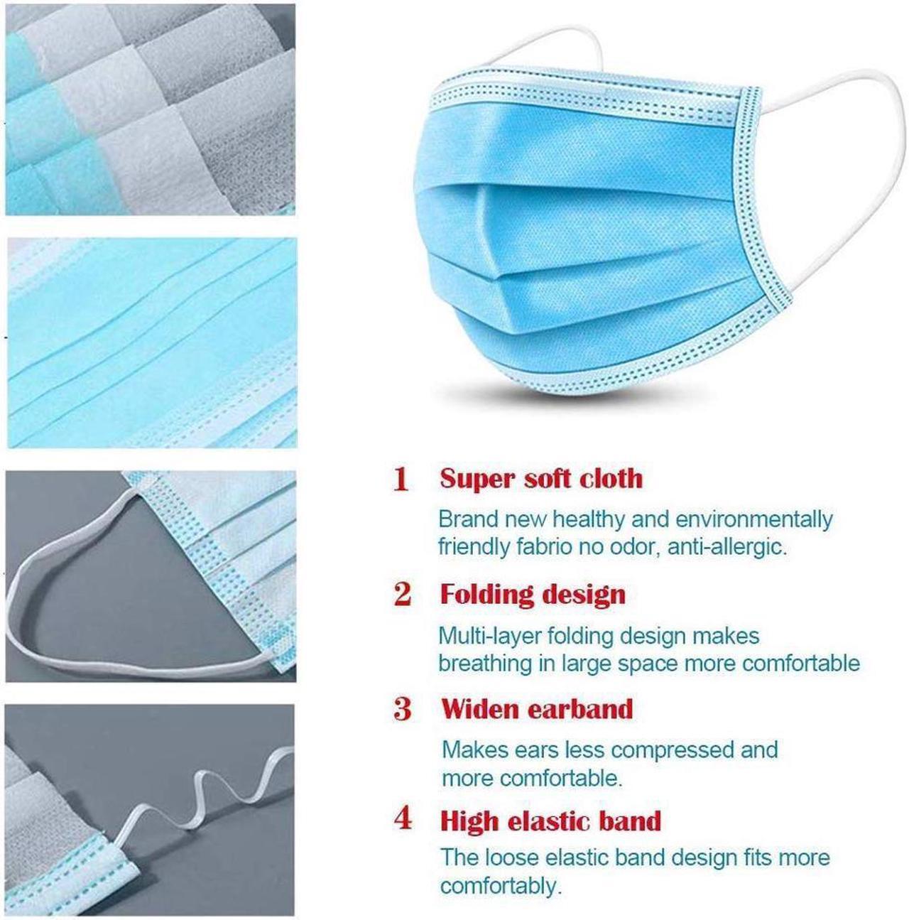 Alt view image 5 of 6 - 50Pcs Disposable Face Mask Anti-Dust Proof Respirator 3-ply Face Mask Cover Anti Covid-19 VirusNon-woven Antiviral Mouth Mask