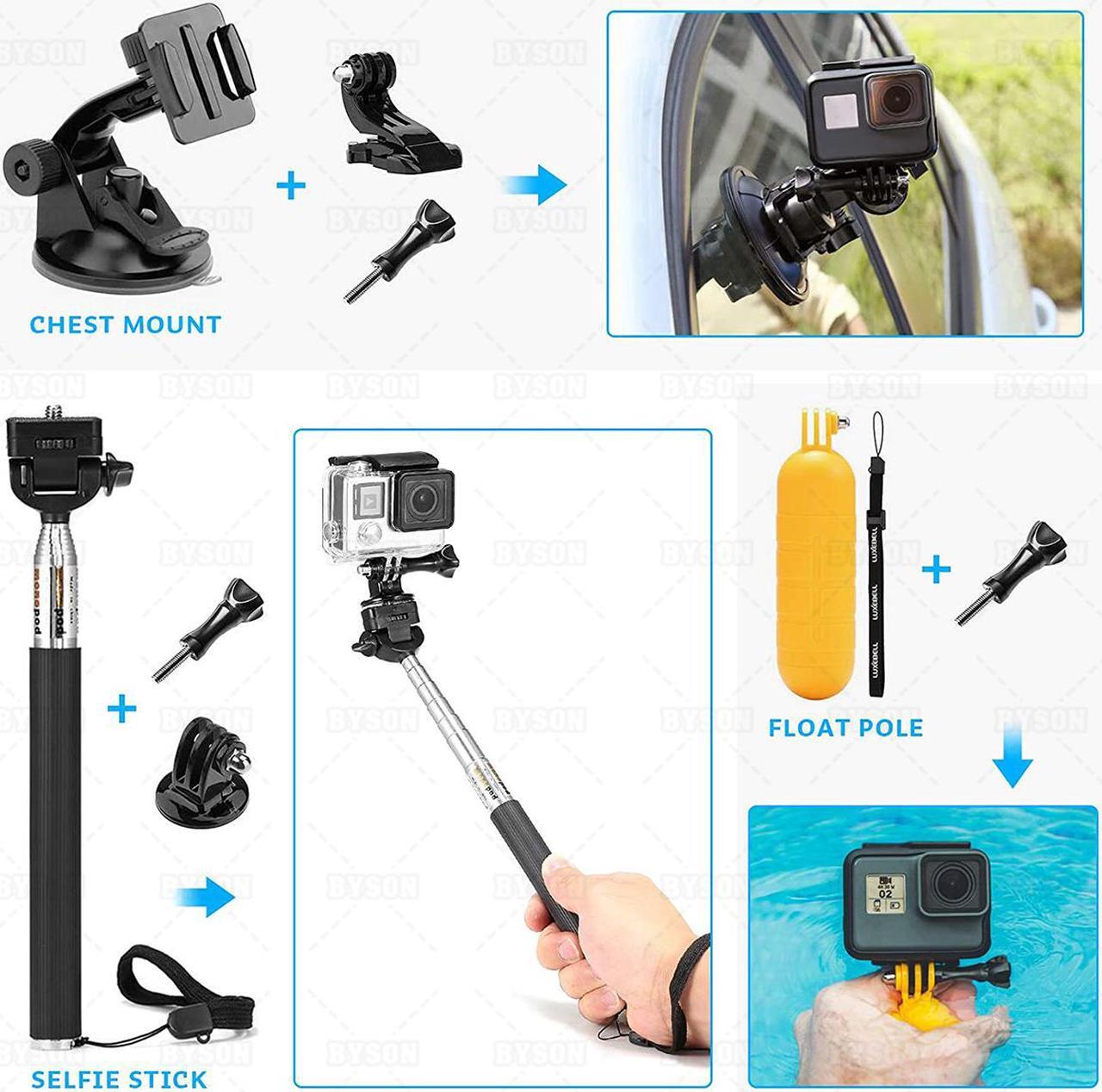 Alt view image 2 of 7 - Ackmioxy 14 in 1 Gopro Accessories Kit for Gopro Hero 9 Black AKASO EKEN H9R EK5000 EK7000 4K WiFi Action Camera Gopro Hero 8 7 6 5/Session 5/Hero 4/3+/3/2/1 Max Fusion