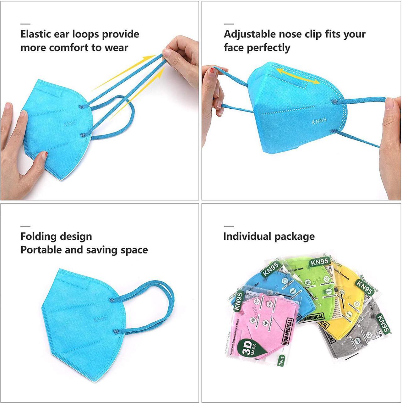 Alt view image 4 of 6 - 100Pcs KN95 Mask Multiple Color KN95 Mask Anti-Dust Anti-Virus  KN95 Face Masks, Non-Disposable 5-Ply Breathable Comfortable KN95 Mask Outdoor Reusable KN95 Face Masks for Adult & Kids (Grey)